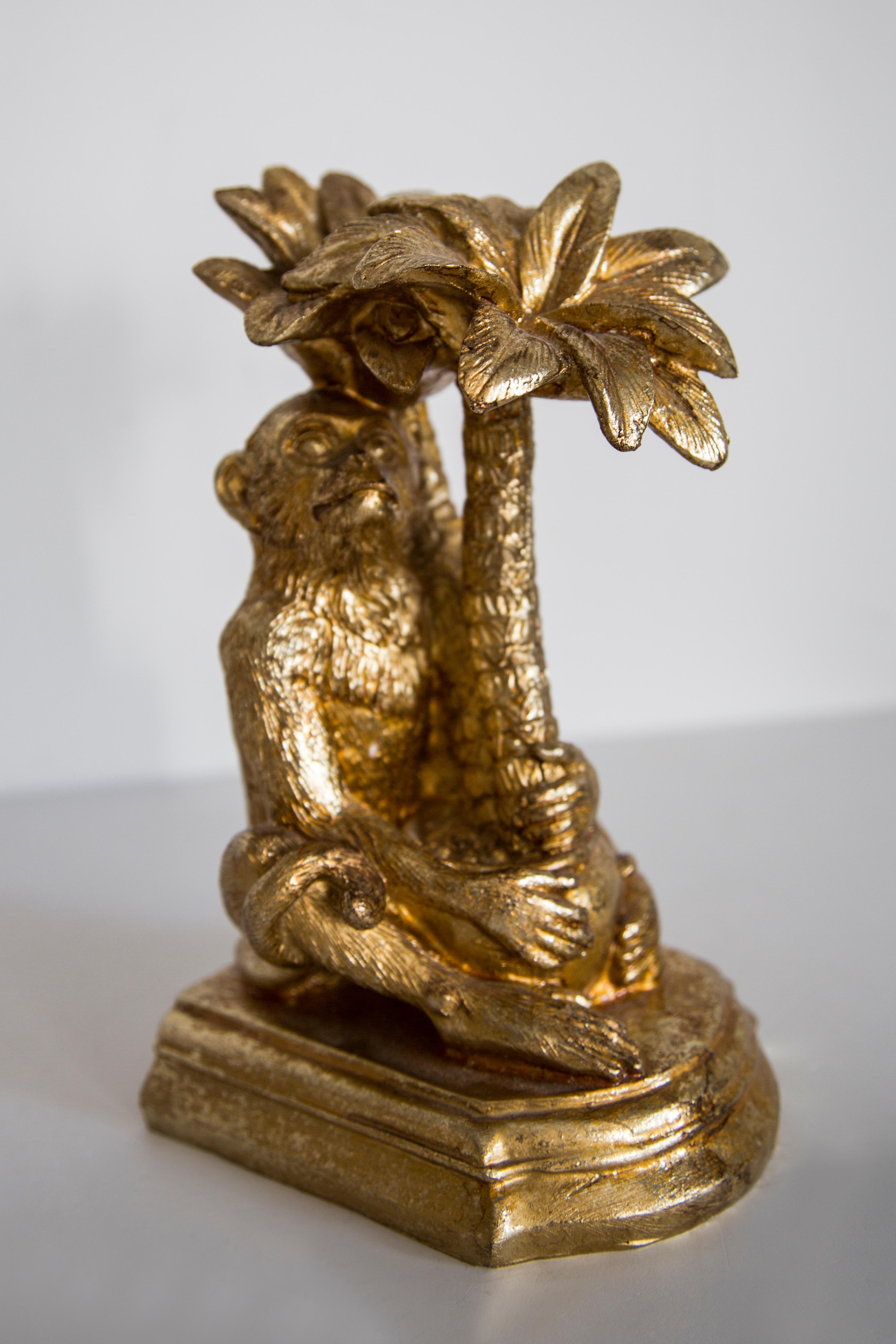 Mid Century Style Monkeys and Palms Set of 2 Bookends, Gold Gypsum, Italy, 2000s 3