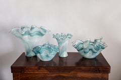 Mid Century Style Murano Glass Big Acqua Blue Green Bowl, Italy, 2000s