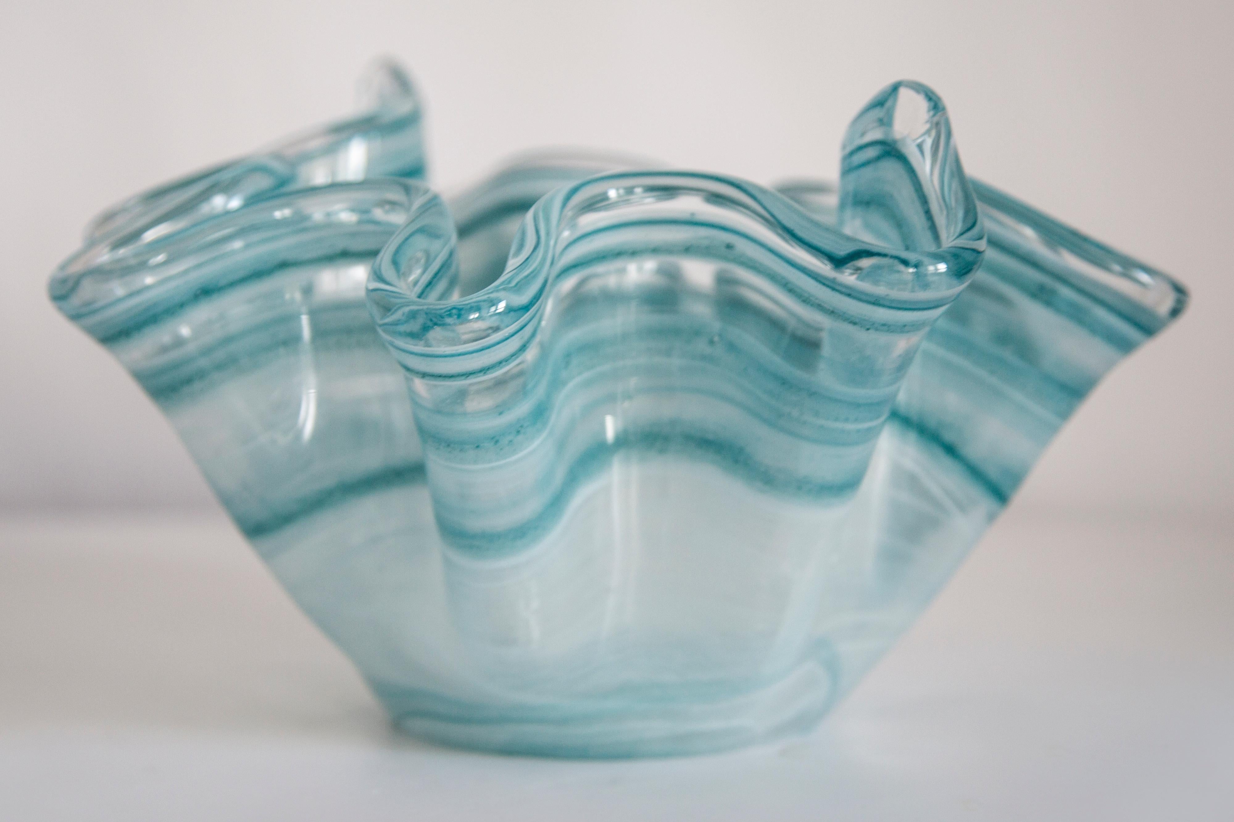 Italian Mid Century Style Murano Glass Big Acqua Blue Green Bowl, Italy, 2000s For Sale