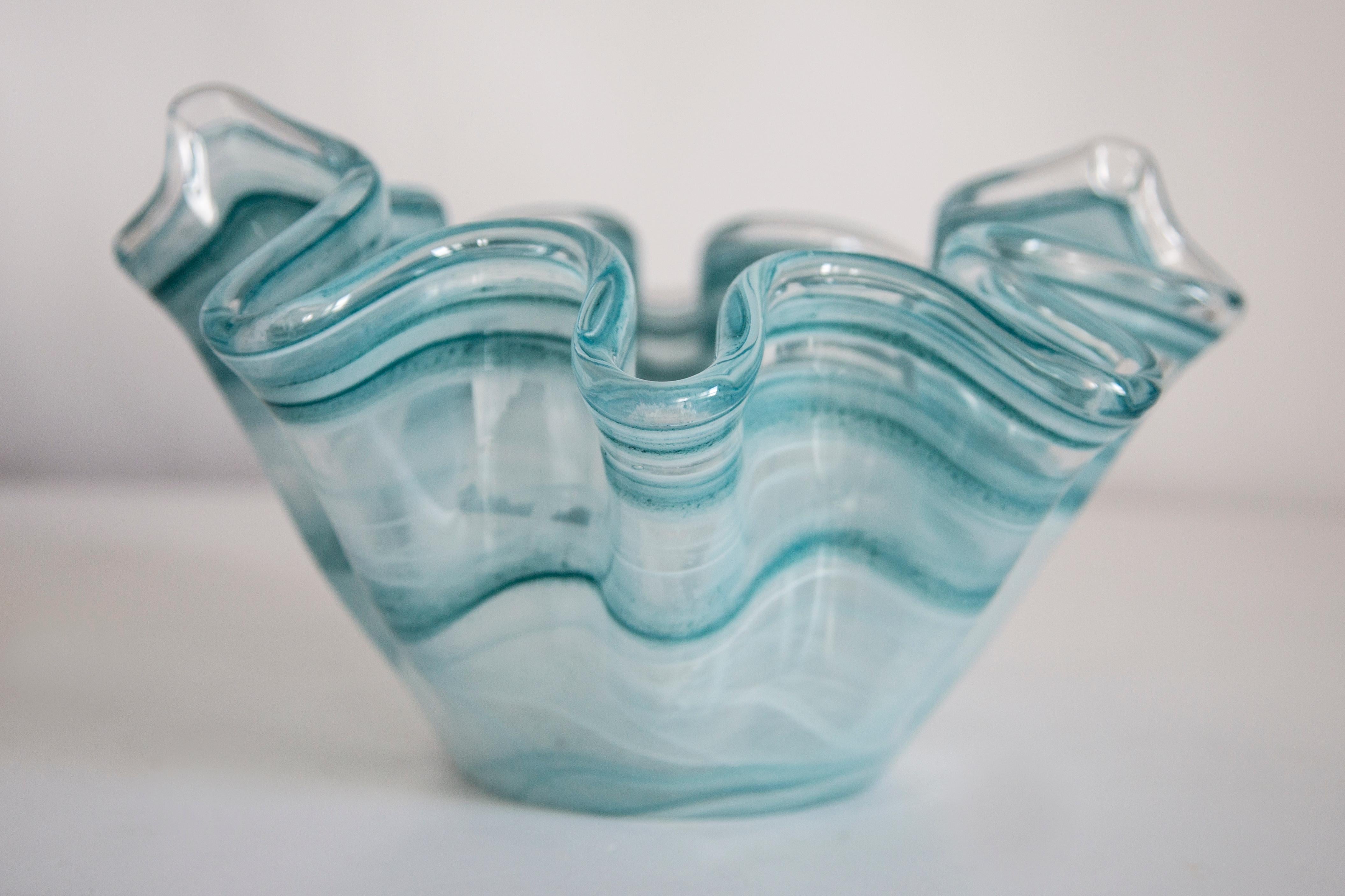 Mid Century Style Murano Glass Big Acqua Blue Green Bowl, Italy, 2000s In Good Condition For Sale In 05-080 Hornowek, PL