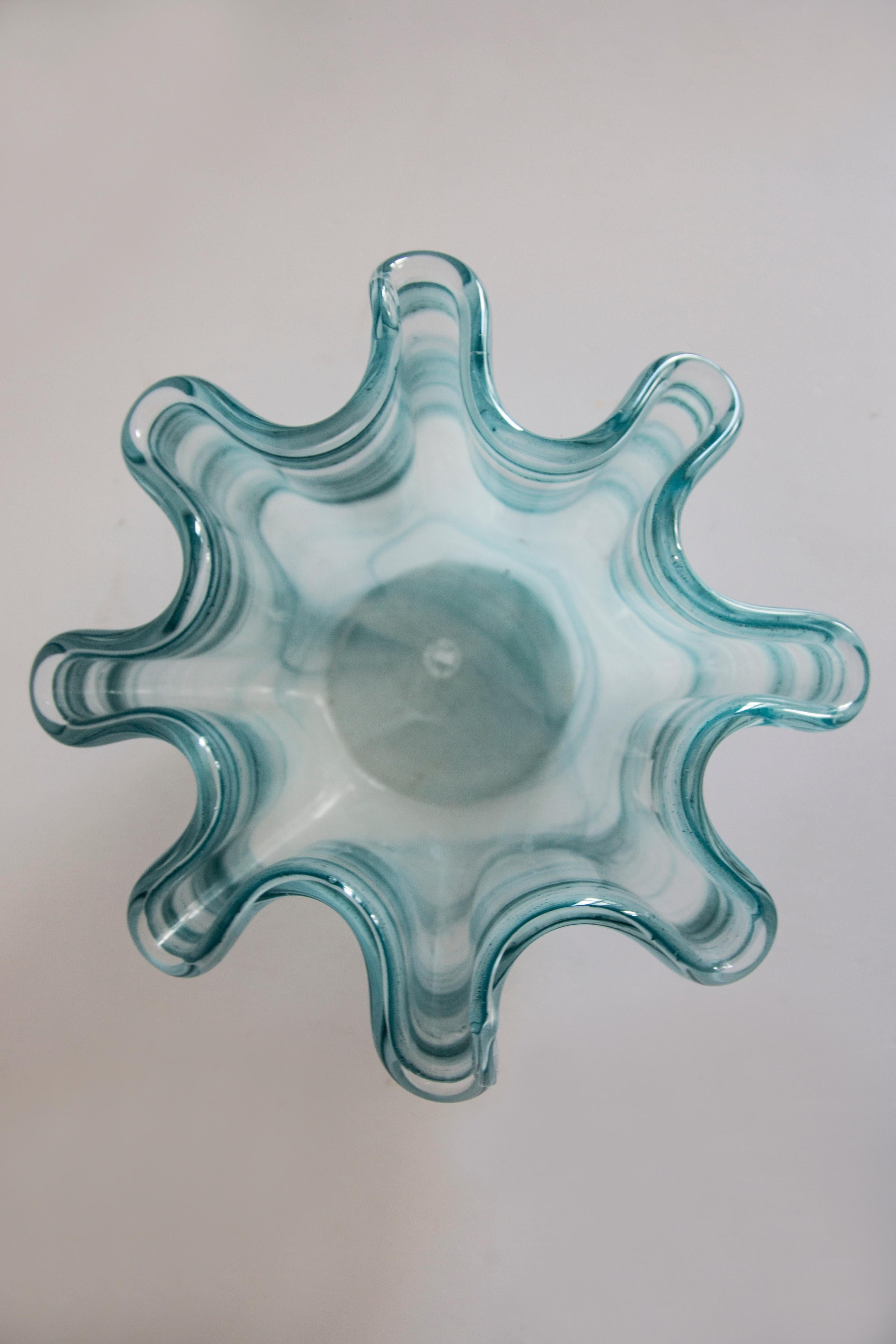 Crystal Mid Century Style Murano Glass Big Acqua Blue Green Bowl, Italy, 2000s For Sale