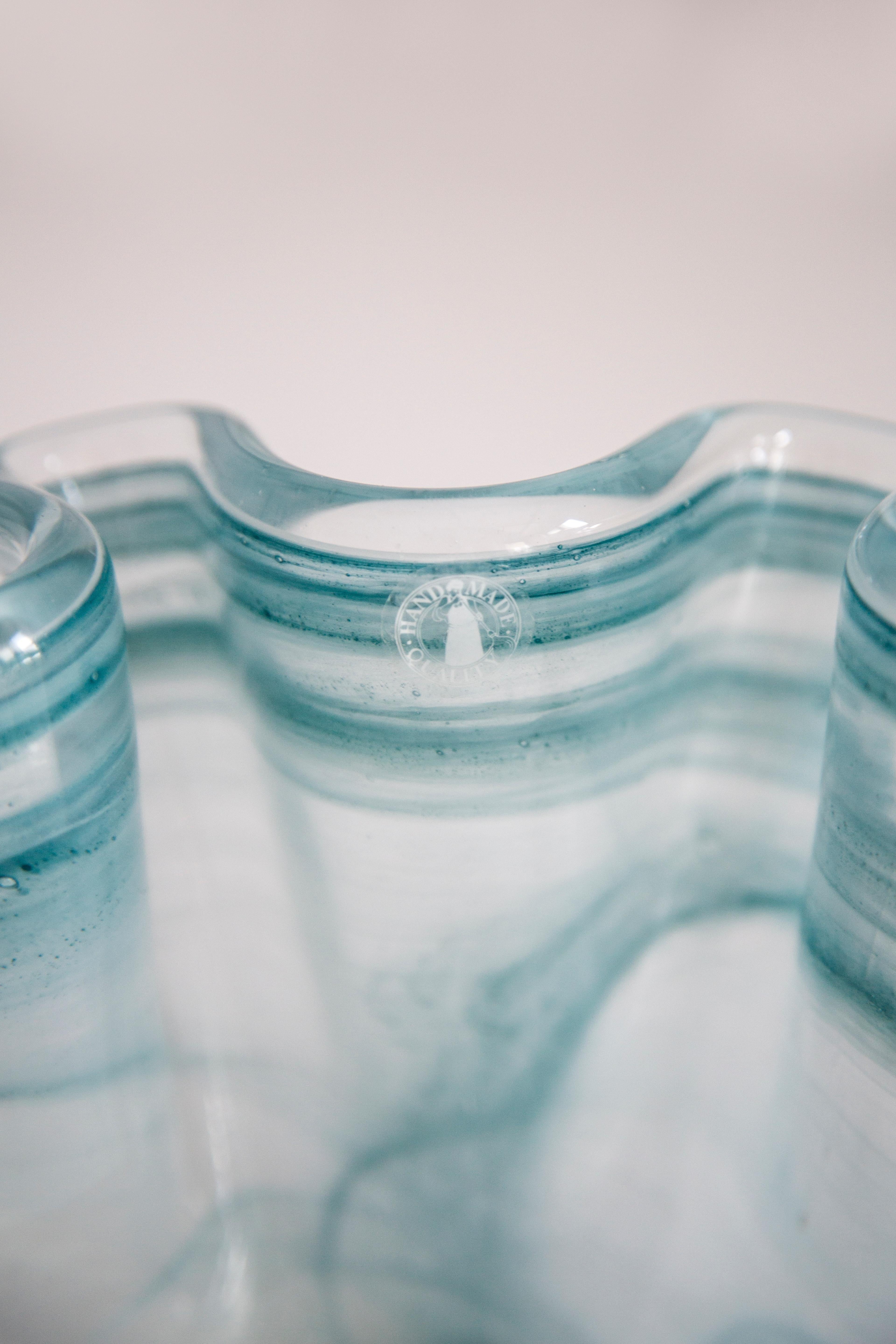 Mid Century Style Murano Glass Big Acqua Blue Green Bowl, Italy, 2000s For Sale 1
