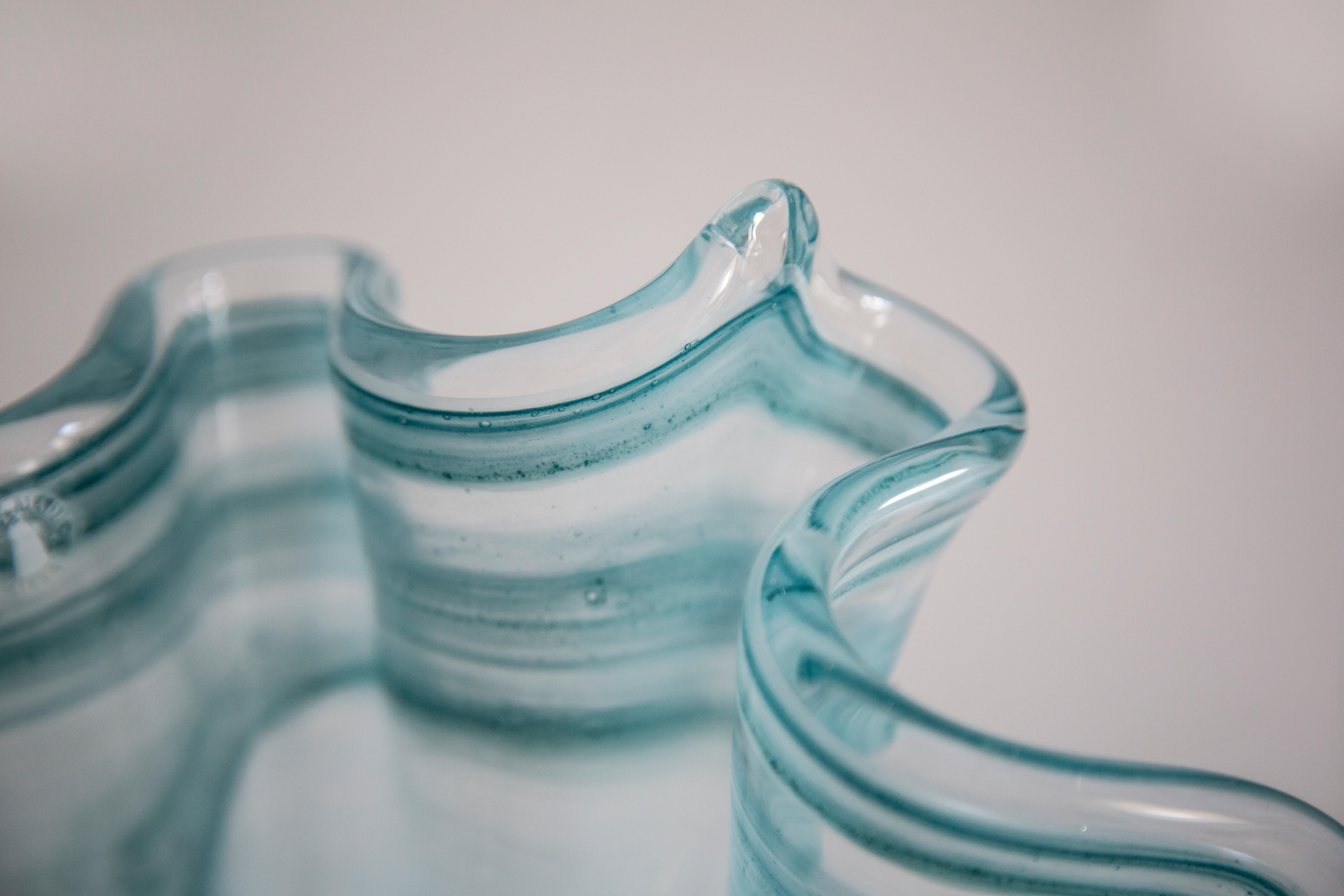 Mid Century Style Murano Glass Big Acqua Blue Green Bowl, Italy, 2000s For Sale 2