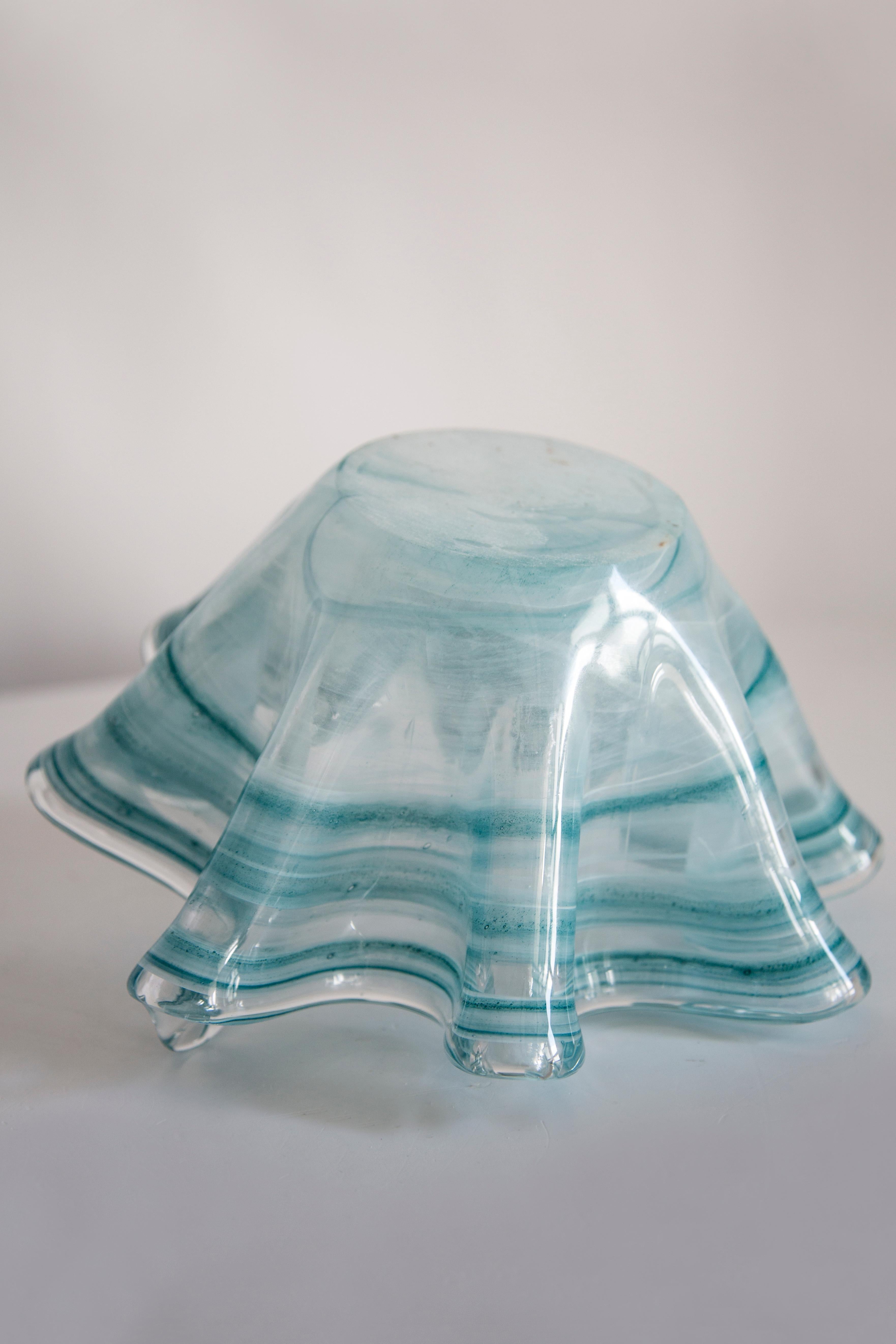 Mid Century Style Murano Glass Big Acqua Blue Green Bowl, Italy, 2000s For Sale 3