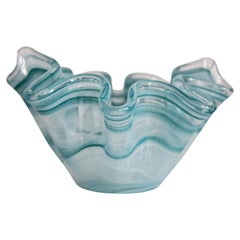 Mid Century Style Murano Glass Big Acqua Blue Green Bowl, Italy, 2000s