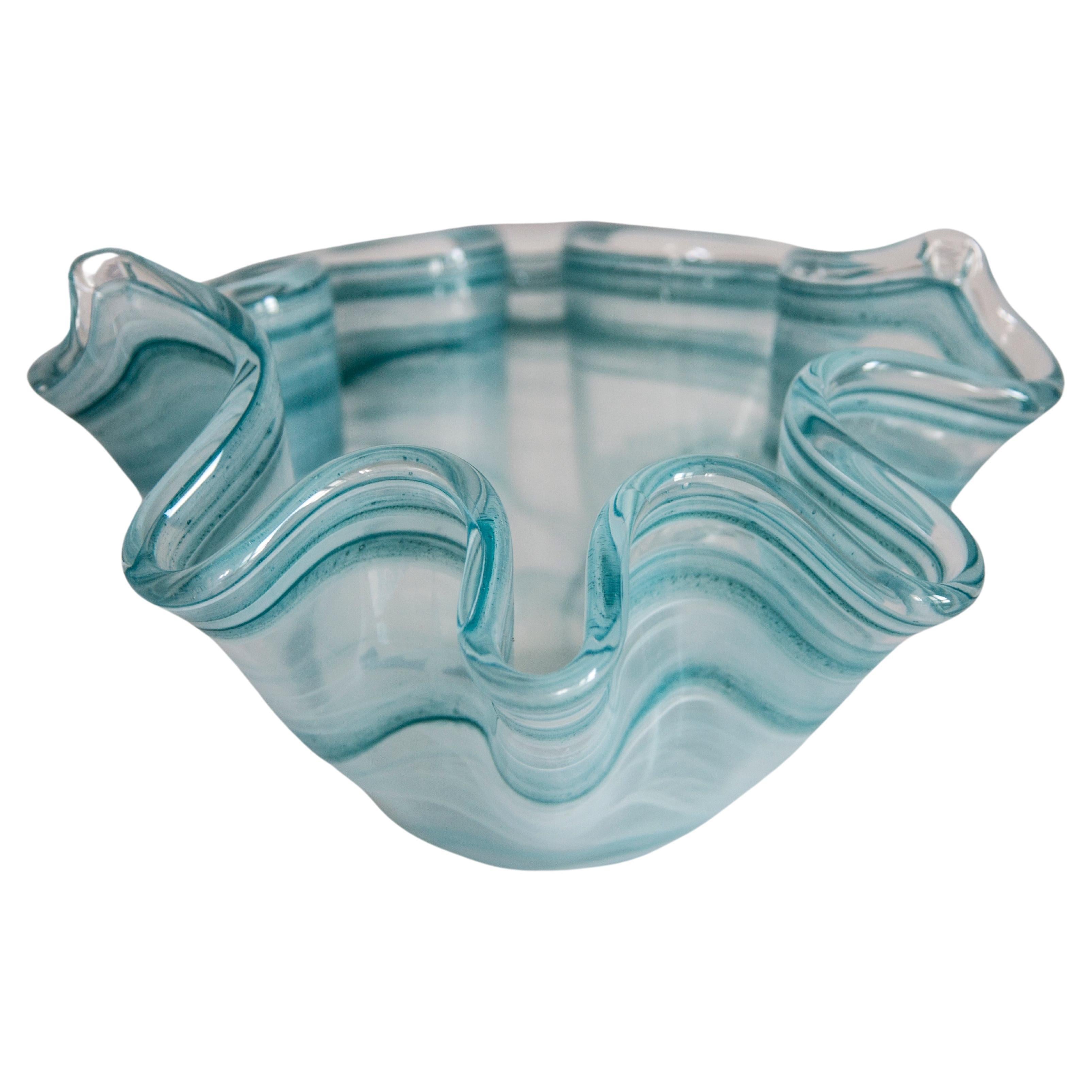 Mid Century Style Murano Glass Big Acqua Blue Green Bowl, Italy, 2000s