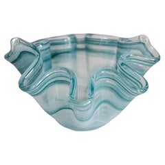 Mid Century Style Murano Glass Big Acqua Blue Green Bowl, Italy, 2000s
