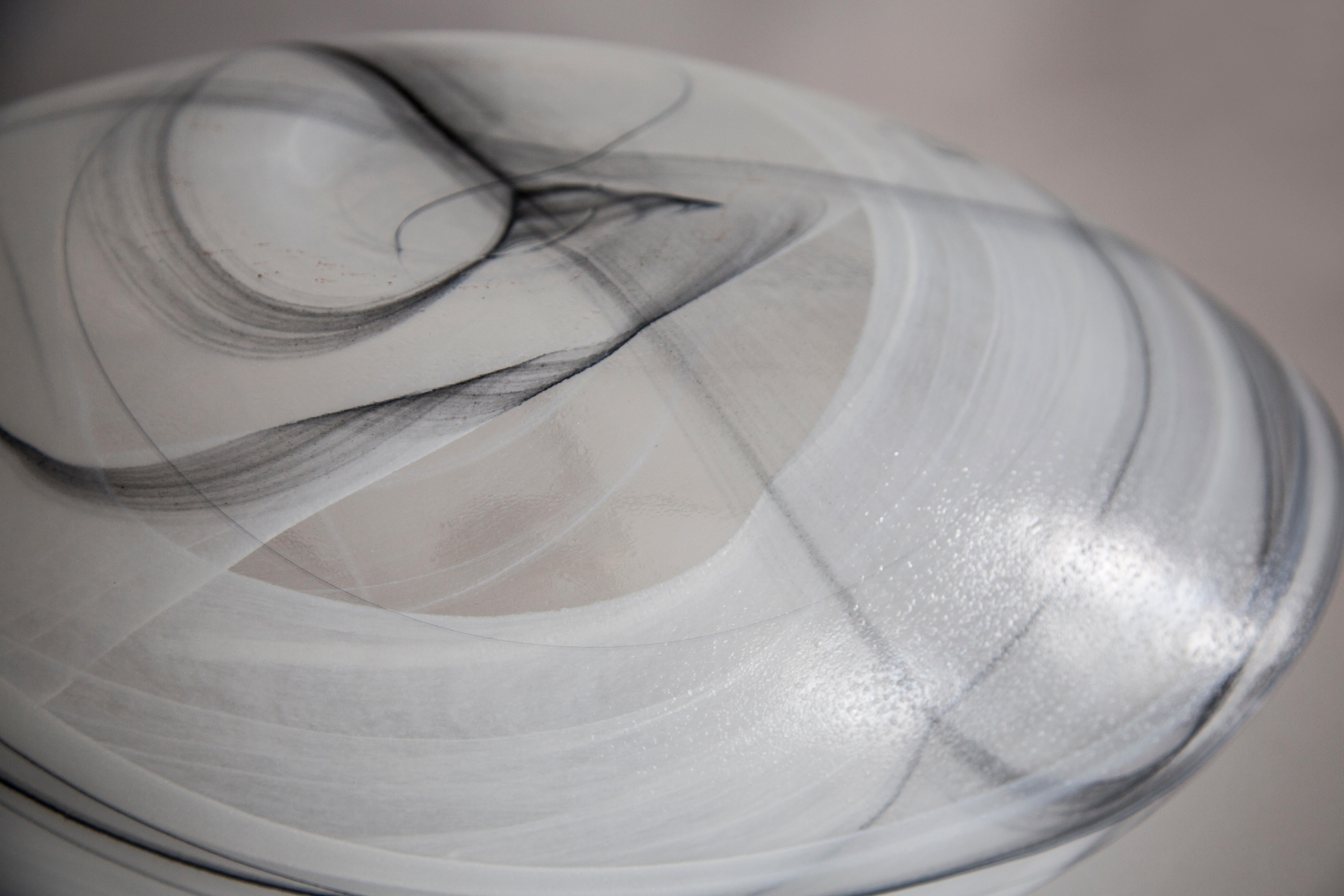 Mid Century Style Murano Glass Big Black and White Bowl, Italy, 2000s For Sale 5