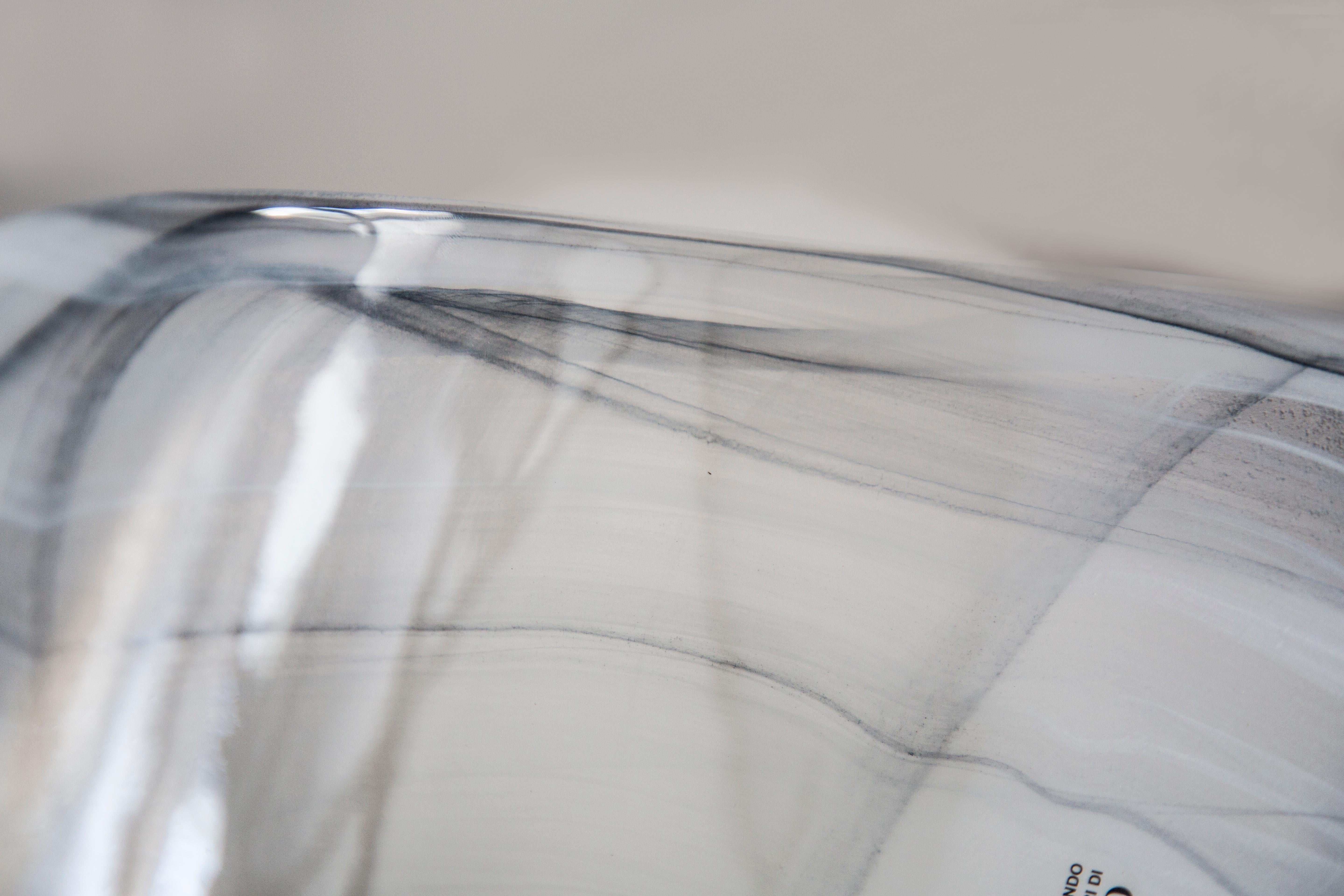 Mid Century Style Murano Glass Big Black and White Bowl, Italy, 2000s For Sale 7
