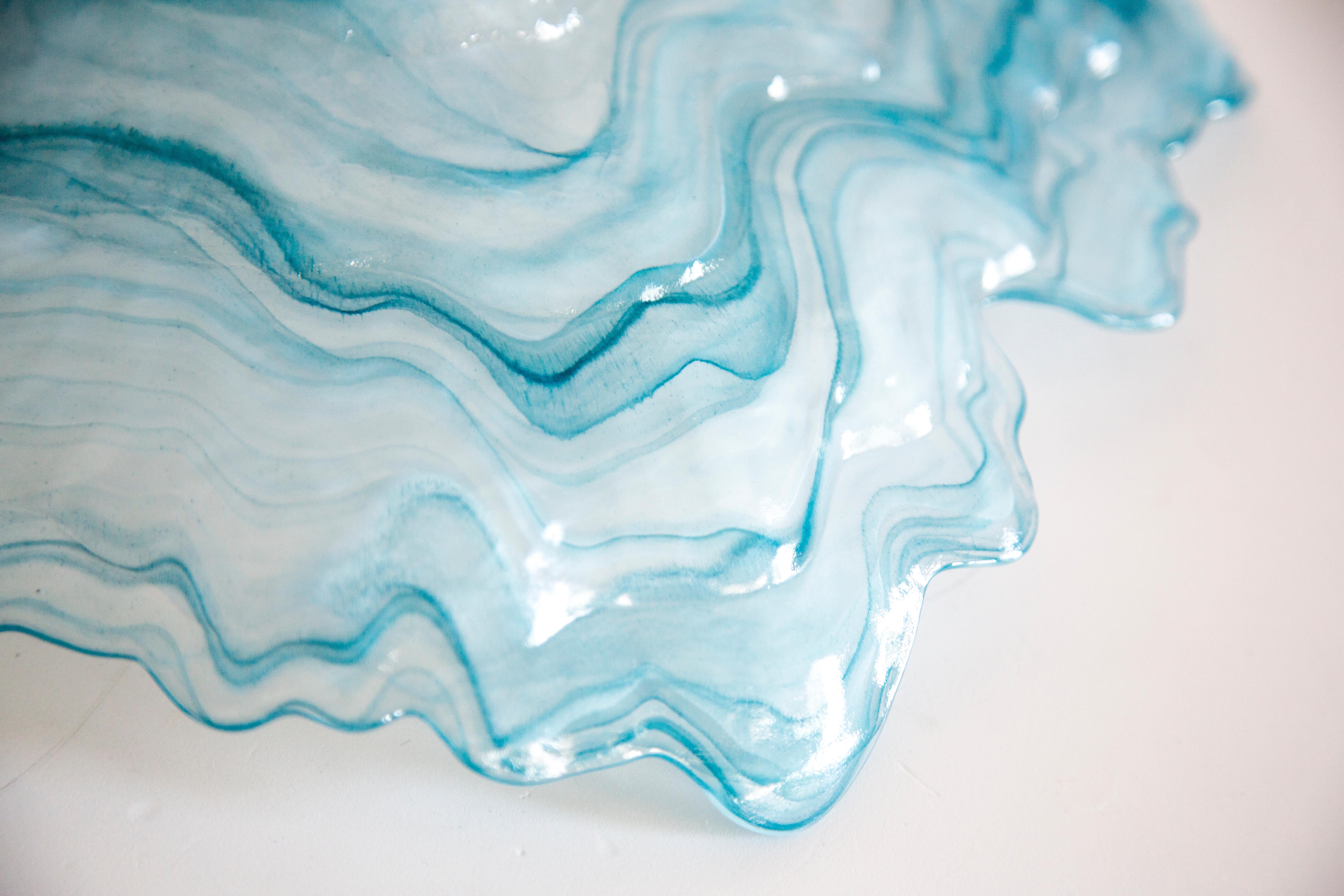 Mid Century Style Murano Glass Big White and Acqua Blue Green Bowl, Italy, 2000s For Sale 5