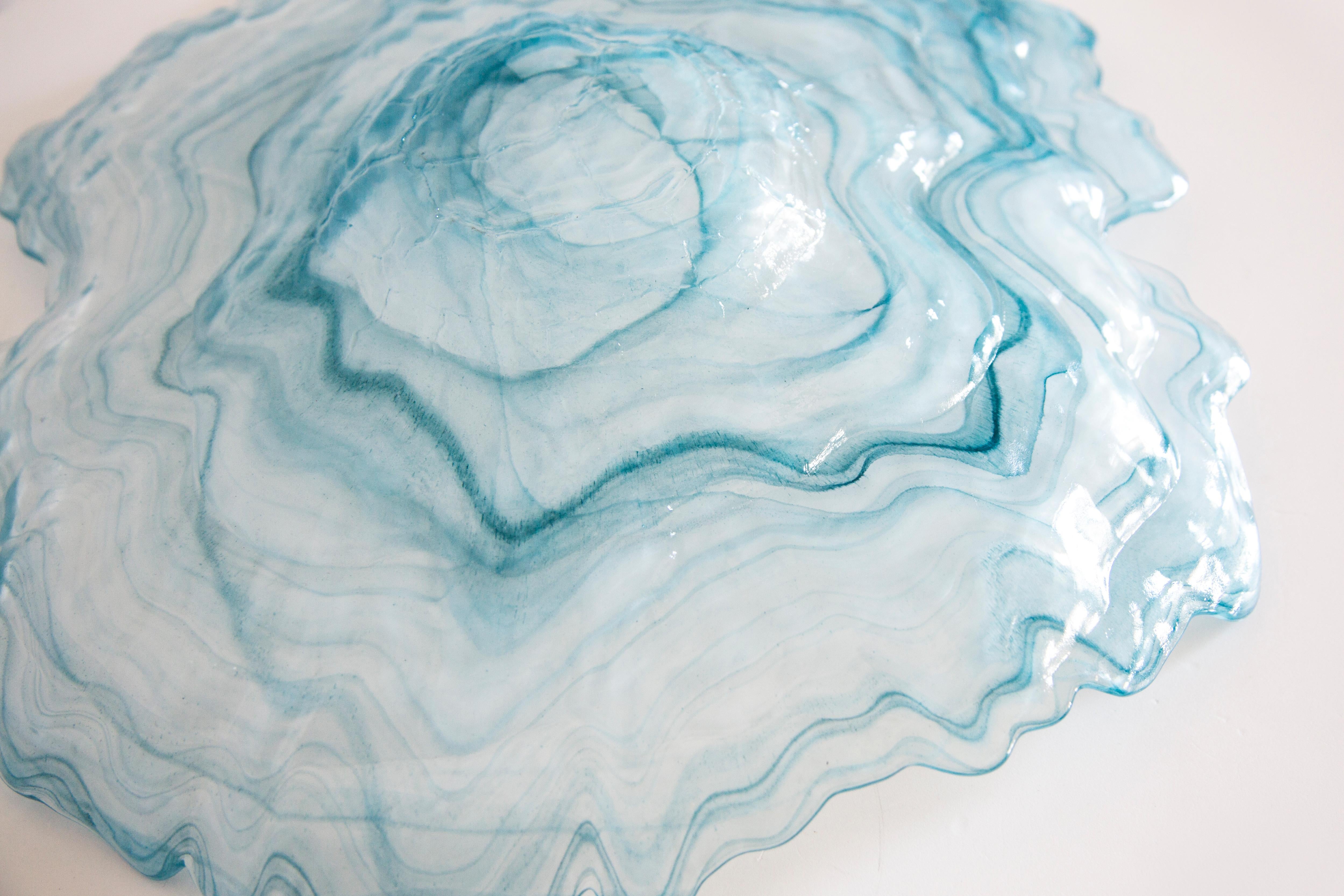 Mid Century Style Murano Glass Big White and Acqua Blue Green Bowl, Italy, 2000s For Sale 8