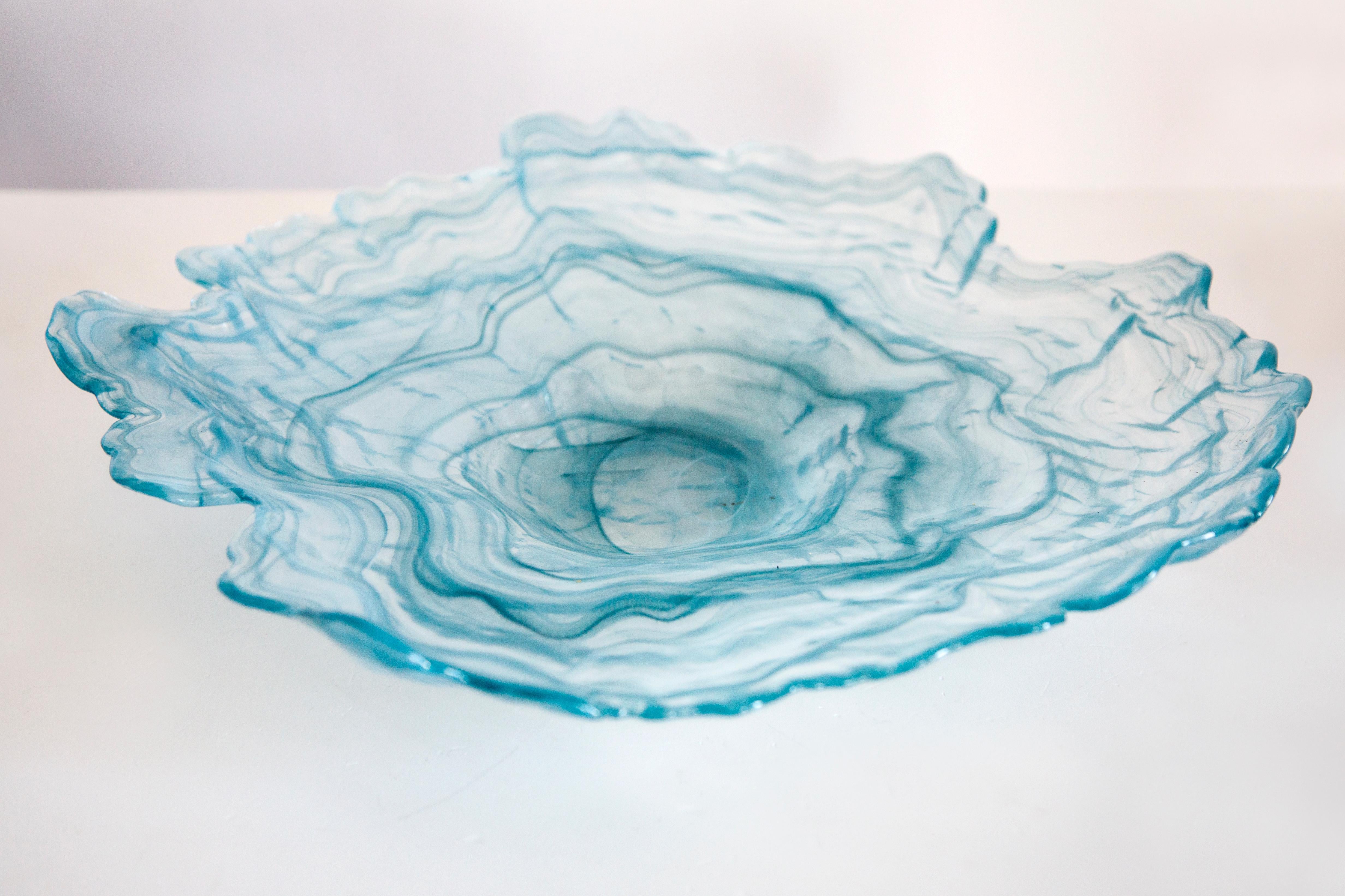 20th Century Mid Century Style Murano Glass Big White and Acqua Blue Green Bowl, Italy, 2000s For Sale