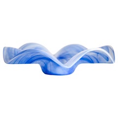 Große weiß-blaue Schale aus Murano-Glas im Stil der Jahrhundertmitte, Italien, 2000er Jahre
