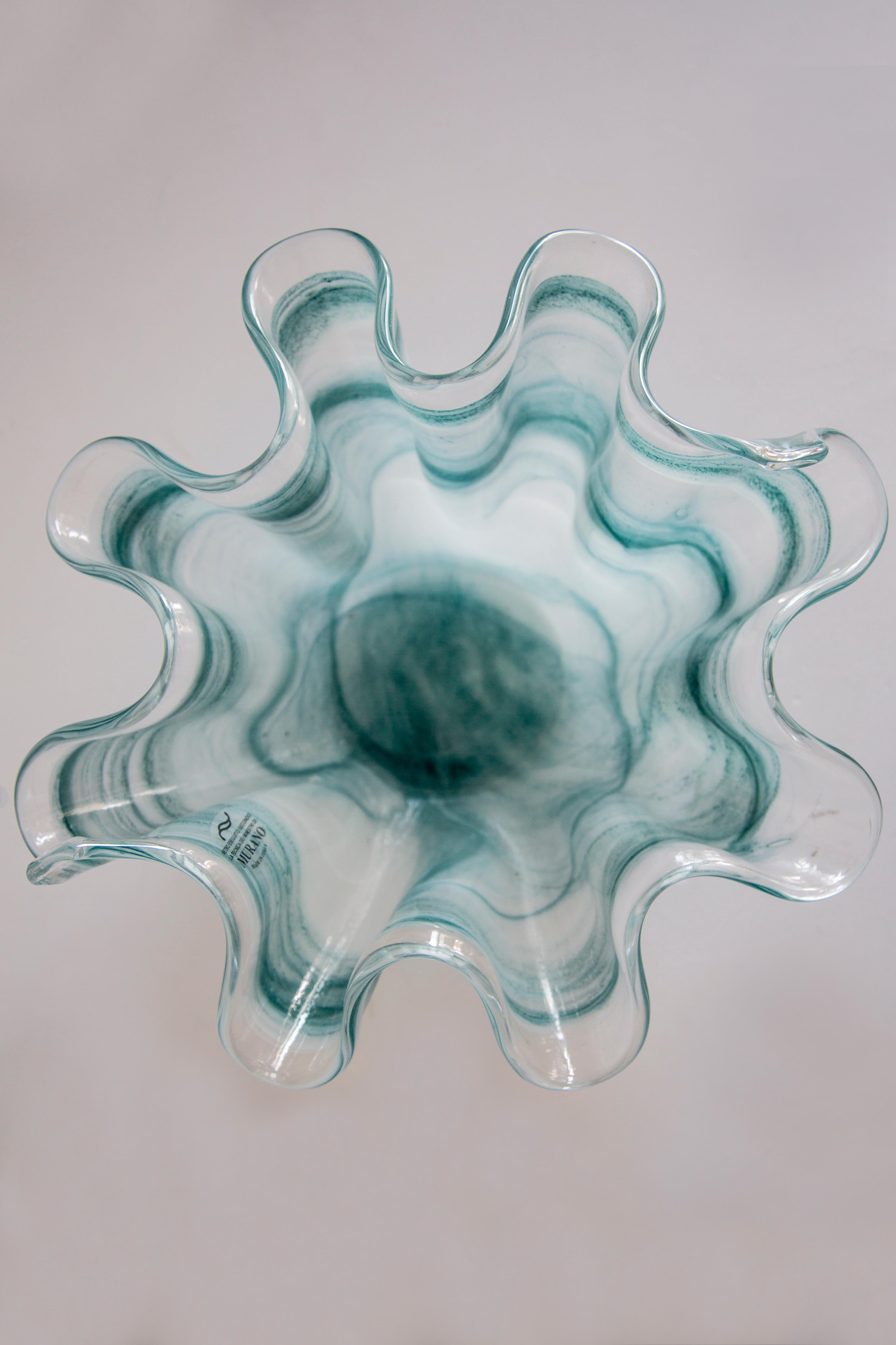 20th Century Mid Century Style Murano Glass Medium Acqua Blue Green Bowl, Italy, 2000s For Sale