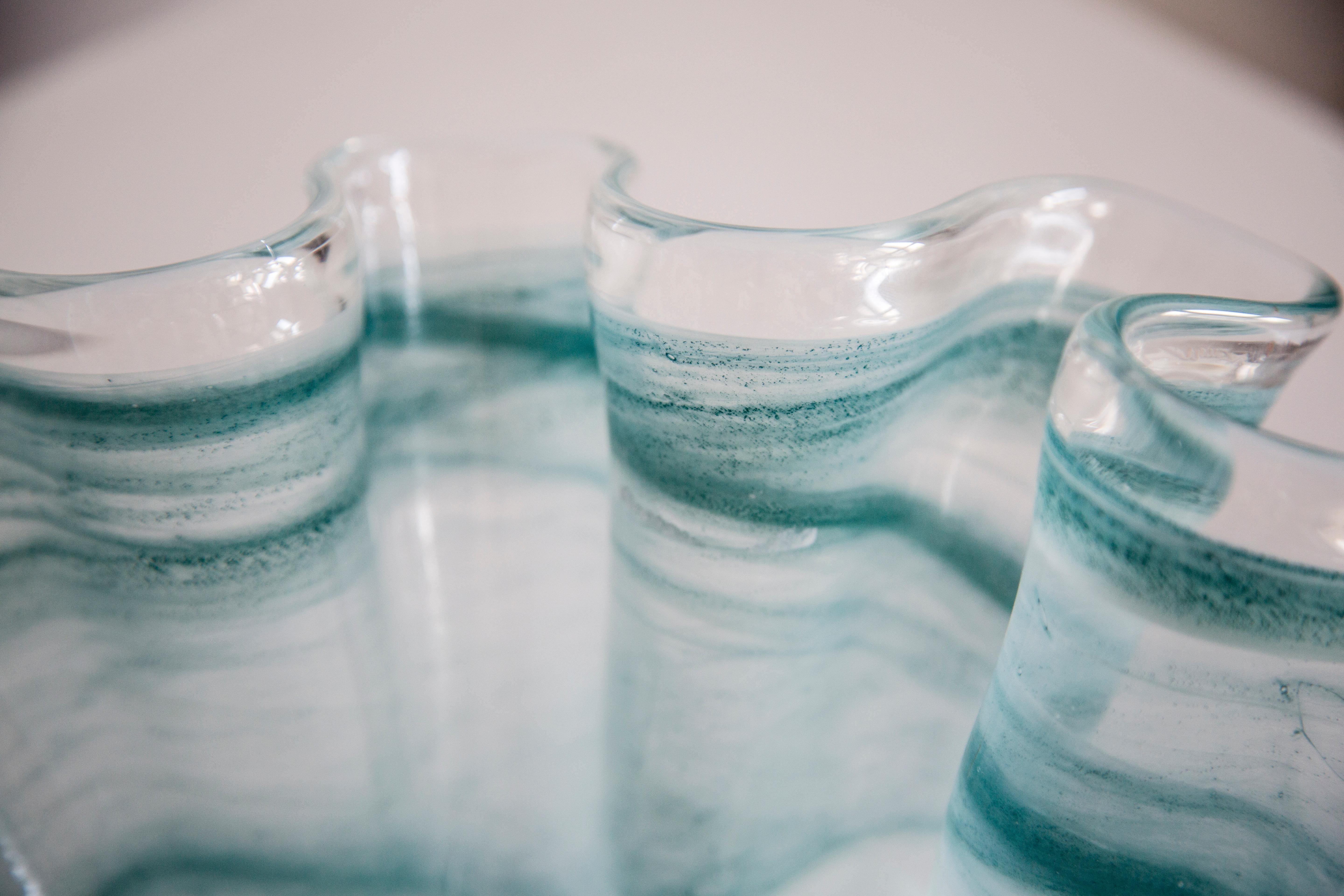 Crystal Mid Century Style Murano Glass Medium Acqua Blue Green Bowl, Italy, 2000s For Sale