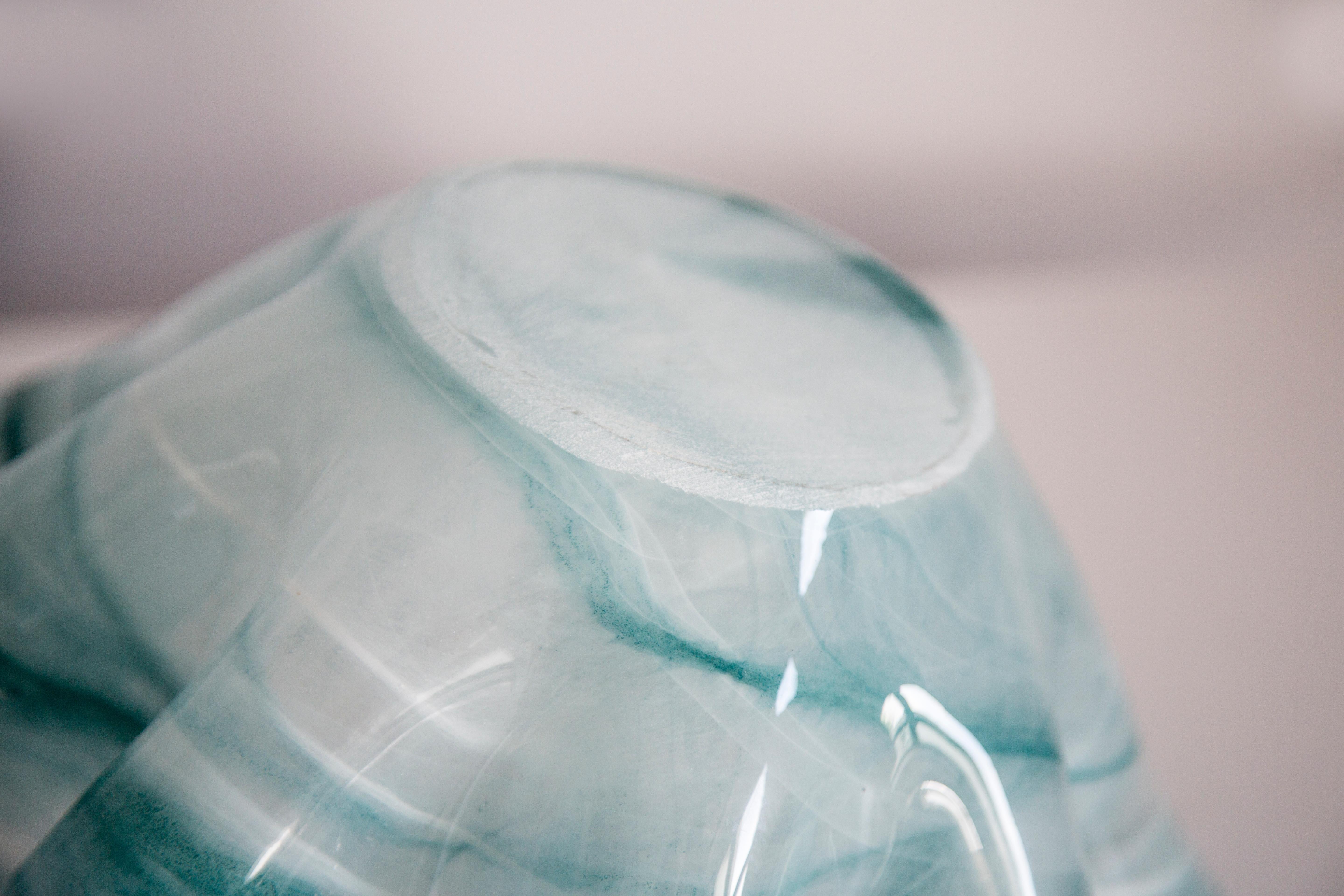 Mid Century Style Murano Glass Medium Acqua Blue Green Bowl, Italy, 2000s For Sale 2