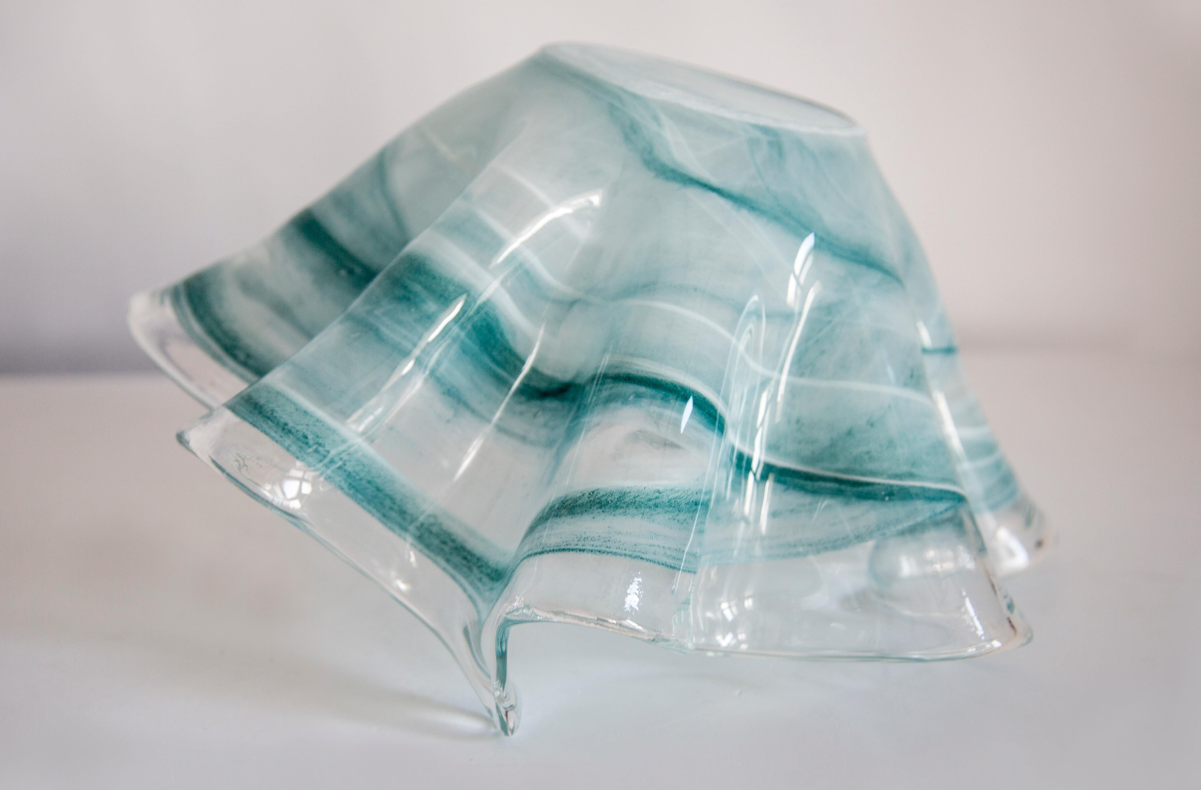 Mid Century Style Murano Glass Medium Acqua Blue Green Bowl, Italy, 2000s For Sale 3
