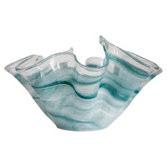 Mid Century Style Murano Glass Medium Acqua Blue Green Bowl, Italy, 2000s