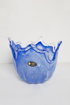 Mid Century Style Murano Glass Medium Blue Bowl, Italy, 2000s
