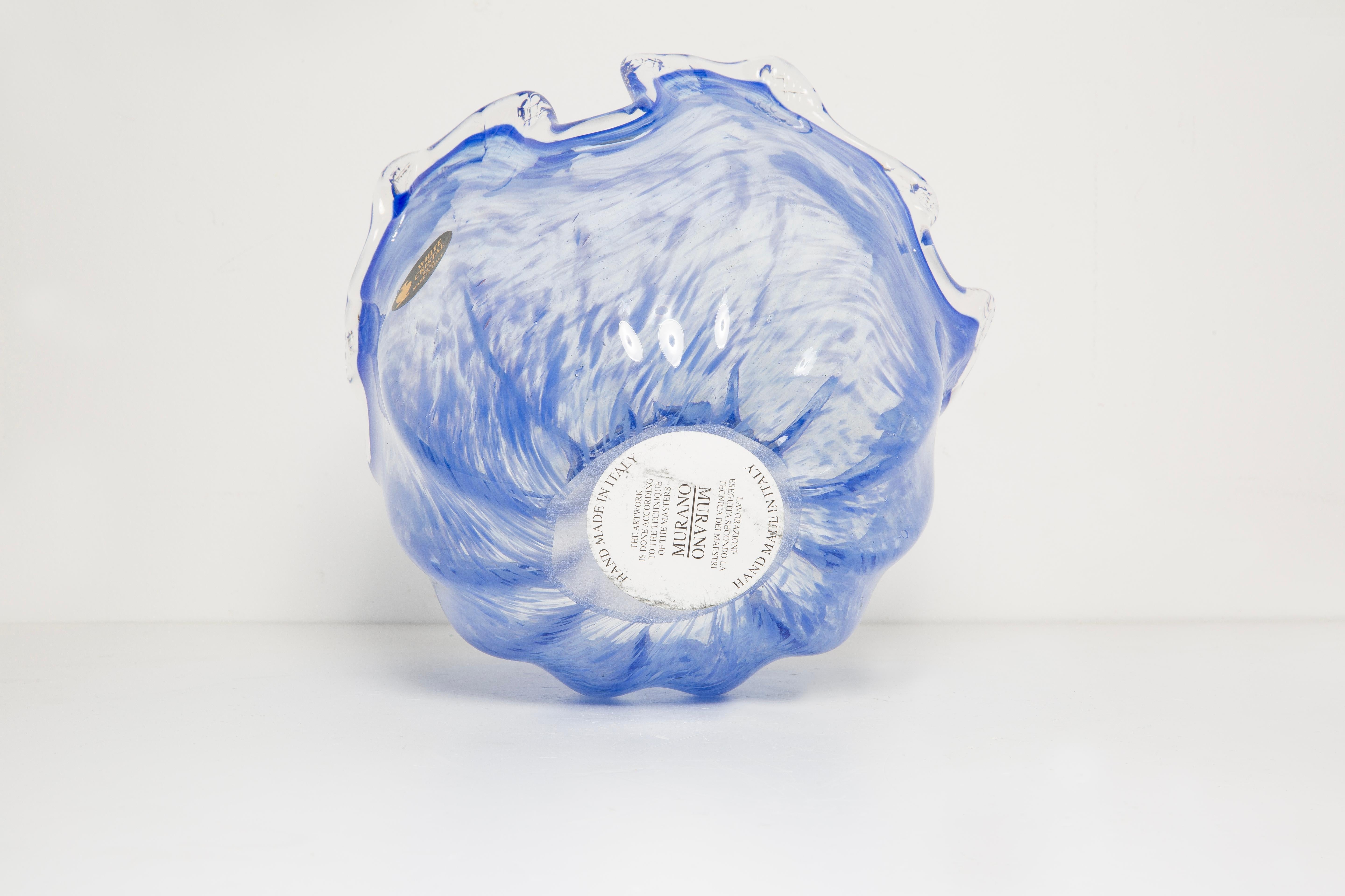 Mittlere blaue Murano-Glasschale im Stil der Jahrhundertmitte, Italien, 2000er Jahre im Angebot 3