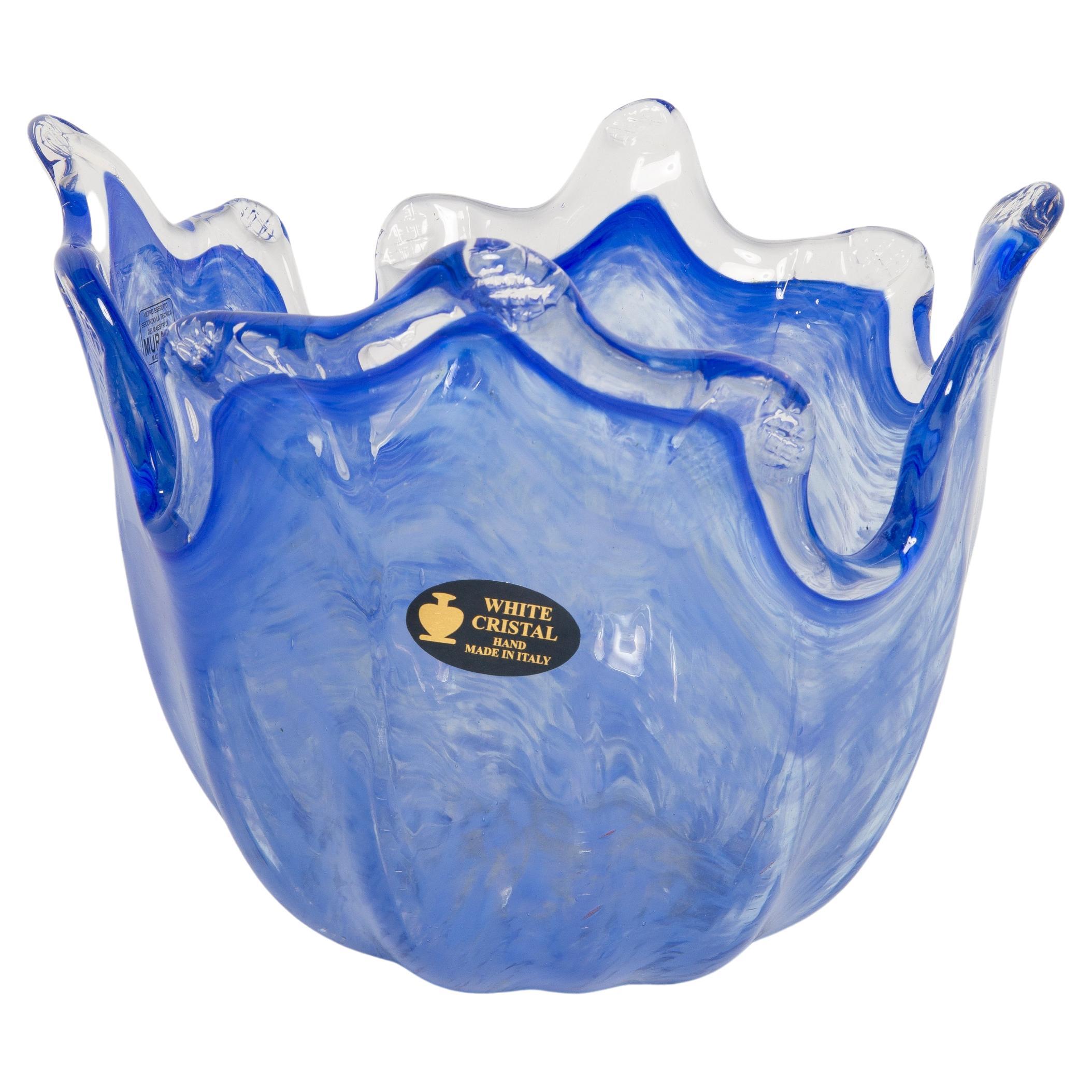 Mittlere blaue Murano-Glasschale im Stil der Jahrhundertmitte, Italien, 2000er Jahre im Angebot