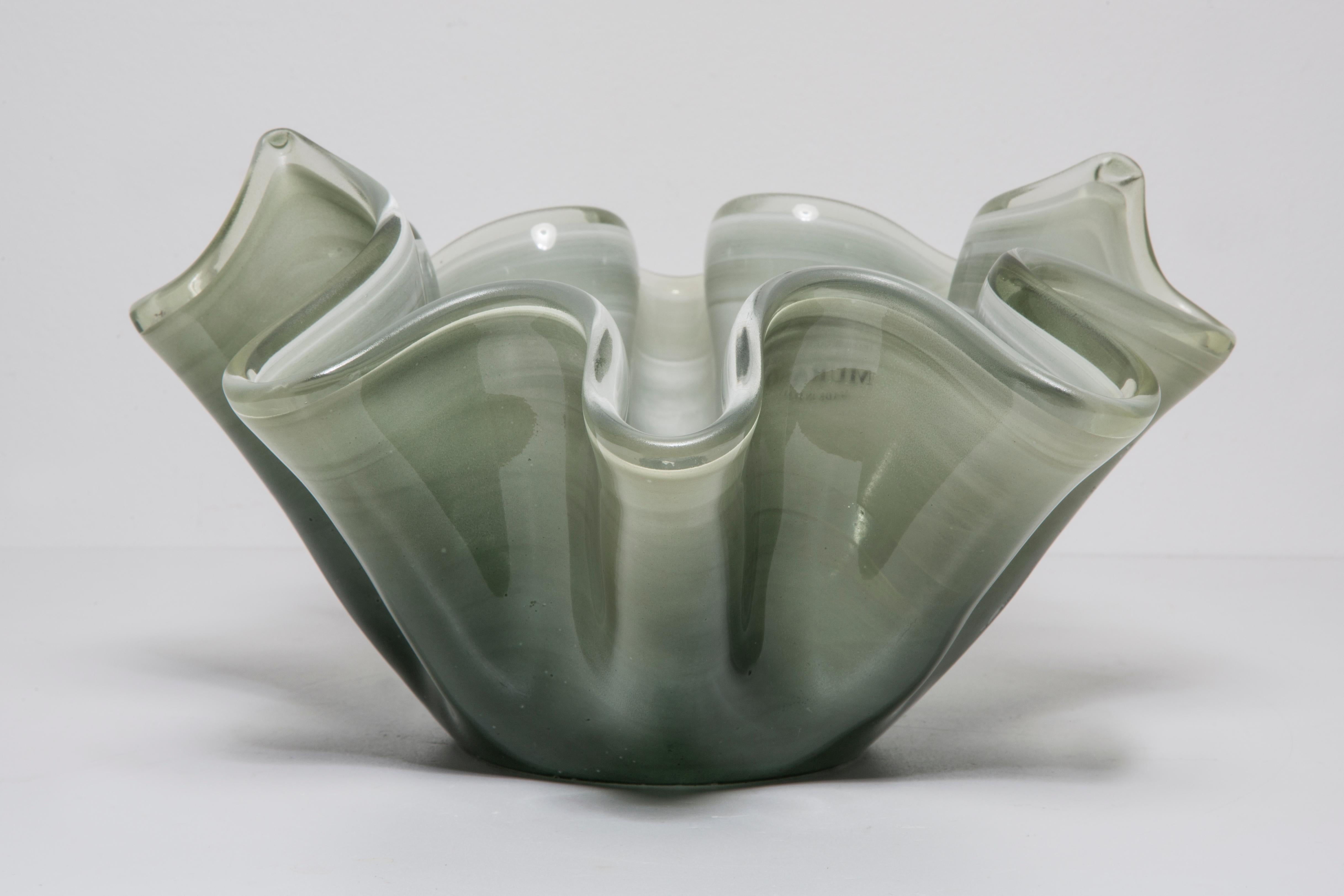 Mid Century Style Murano Glass Medium Green Bowl, Italy, 2000s For Sale 6