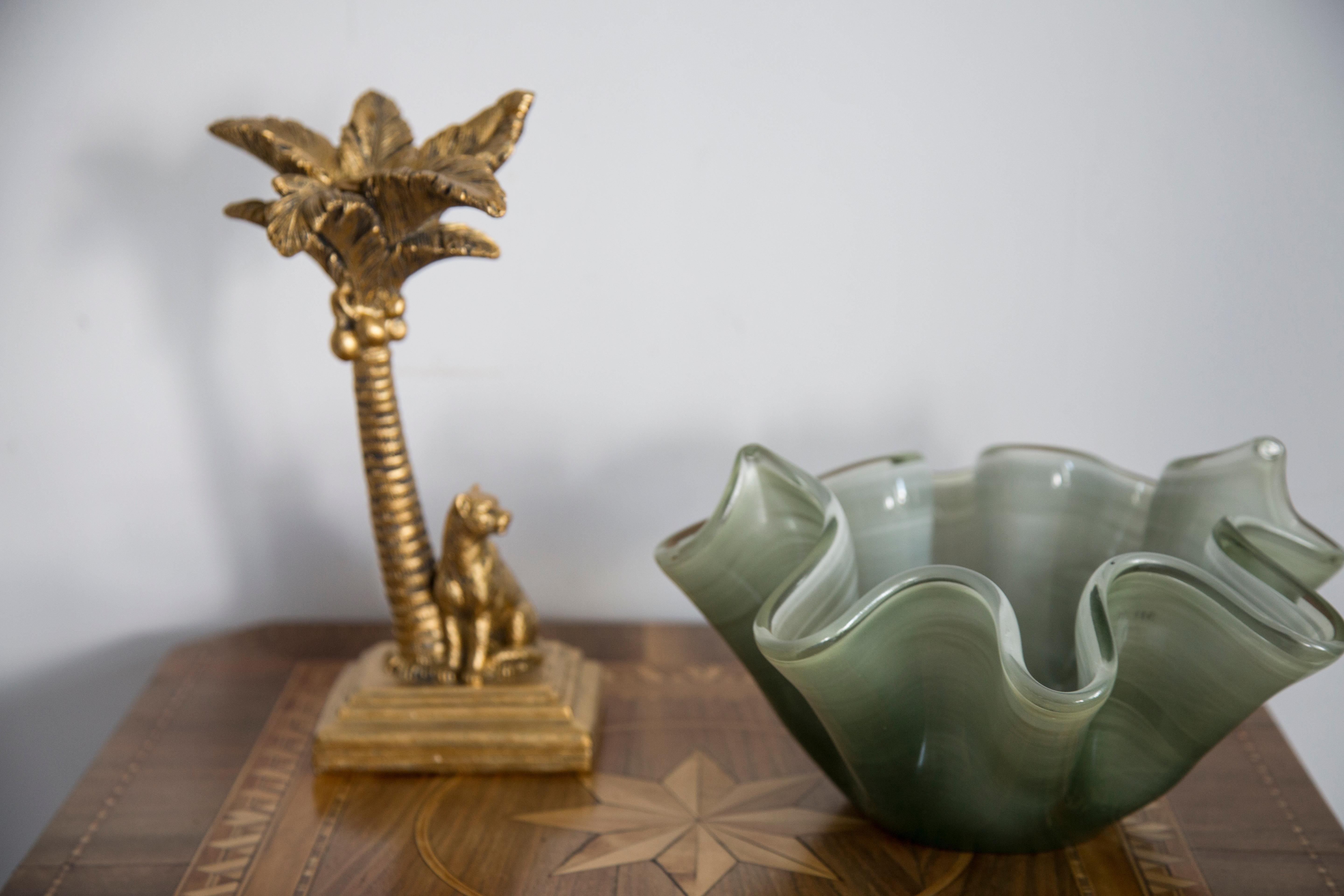 Italian Mid Century Style Murano Glass Medium Green Bowl, Italy, 2000s For Sale