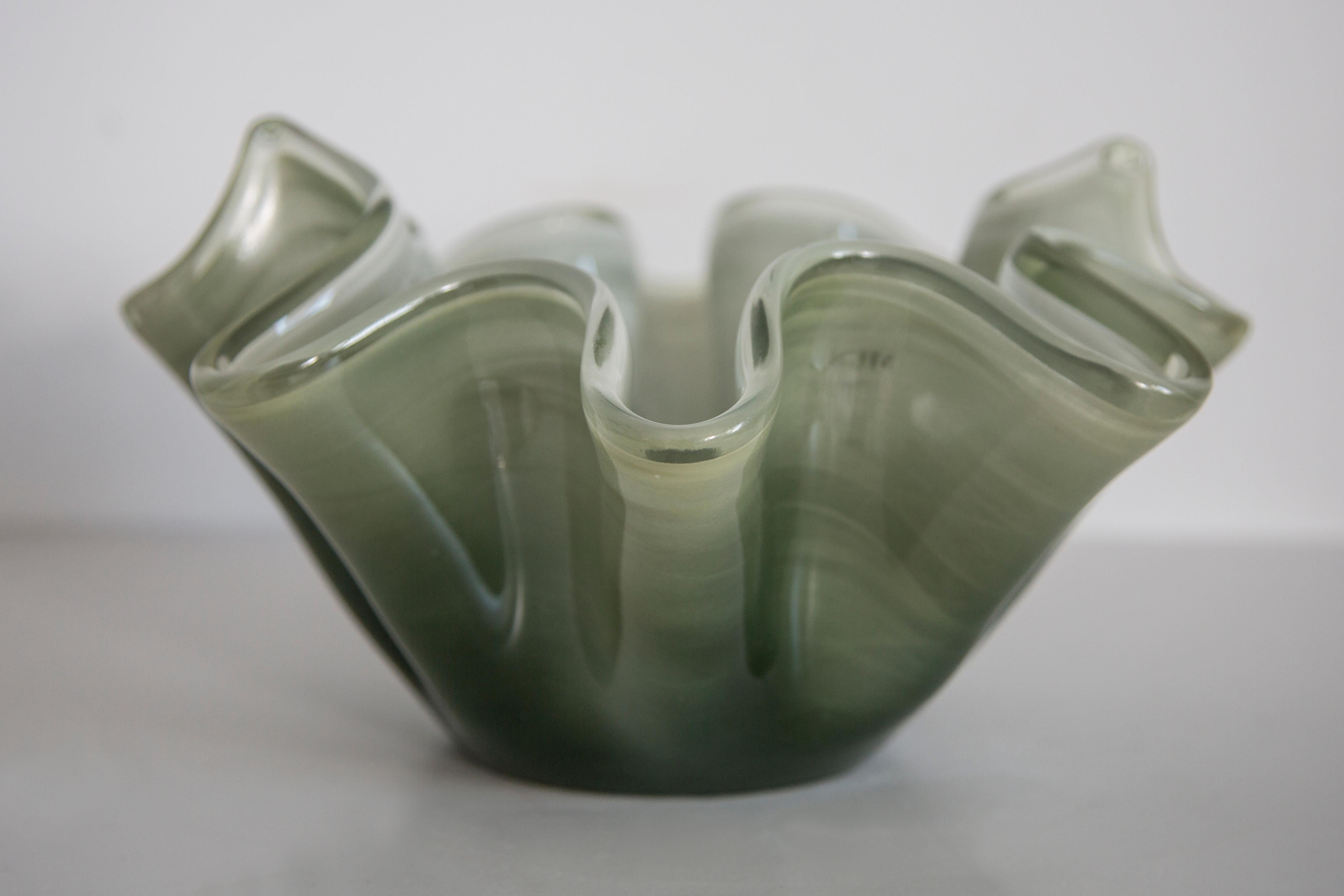 20th Century Mid Century Style Murano Glass Medium Green Bowl, Italy, 2000s For Sale