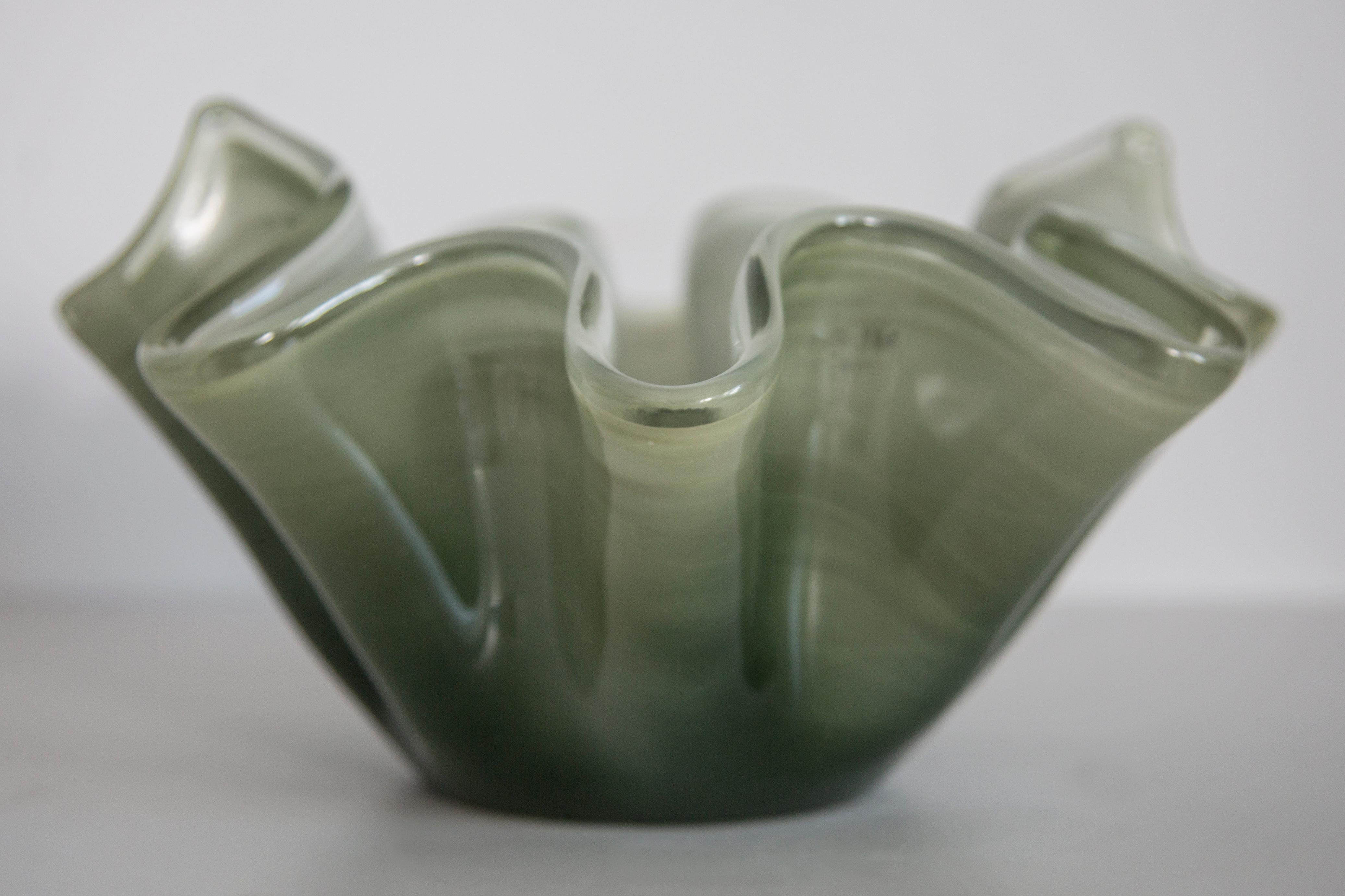 Crystal Mid Century Style Murano Glass Medium Green Bowl, Italy, 2000s For Sale