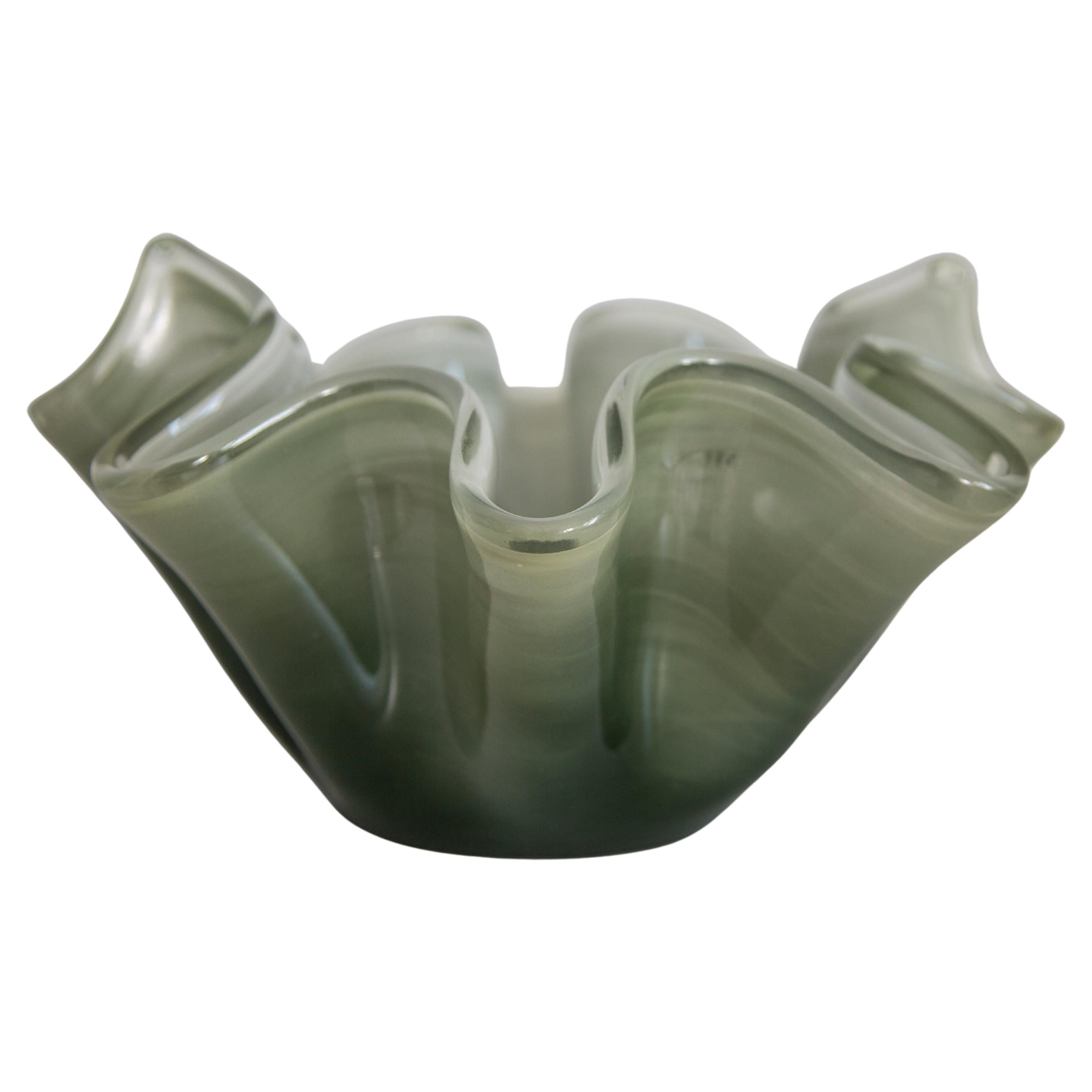 Mid Century Style Murano Glass Medium Green Bowl, Italy, 2000s