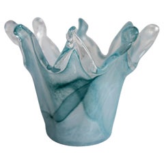 Mid Century Style Murano Glass Small Acqua Green Bowl Candlestick, Italy, 2000s