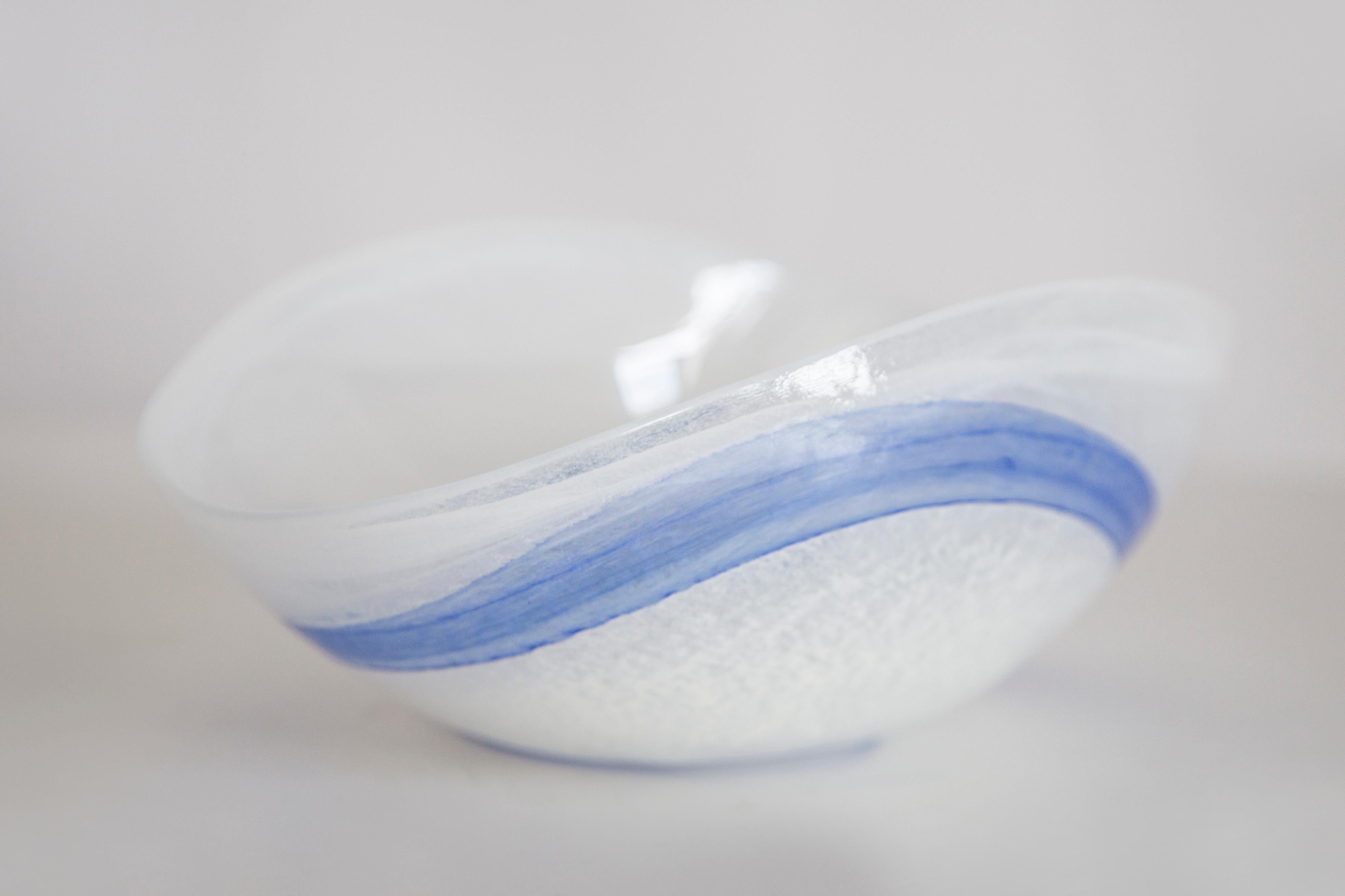 Italian Mid Century Style Murano Glass Small Blue and White Bowl, Italy, 2000s For Sale