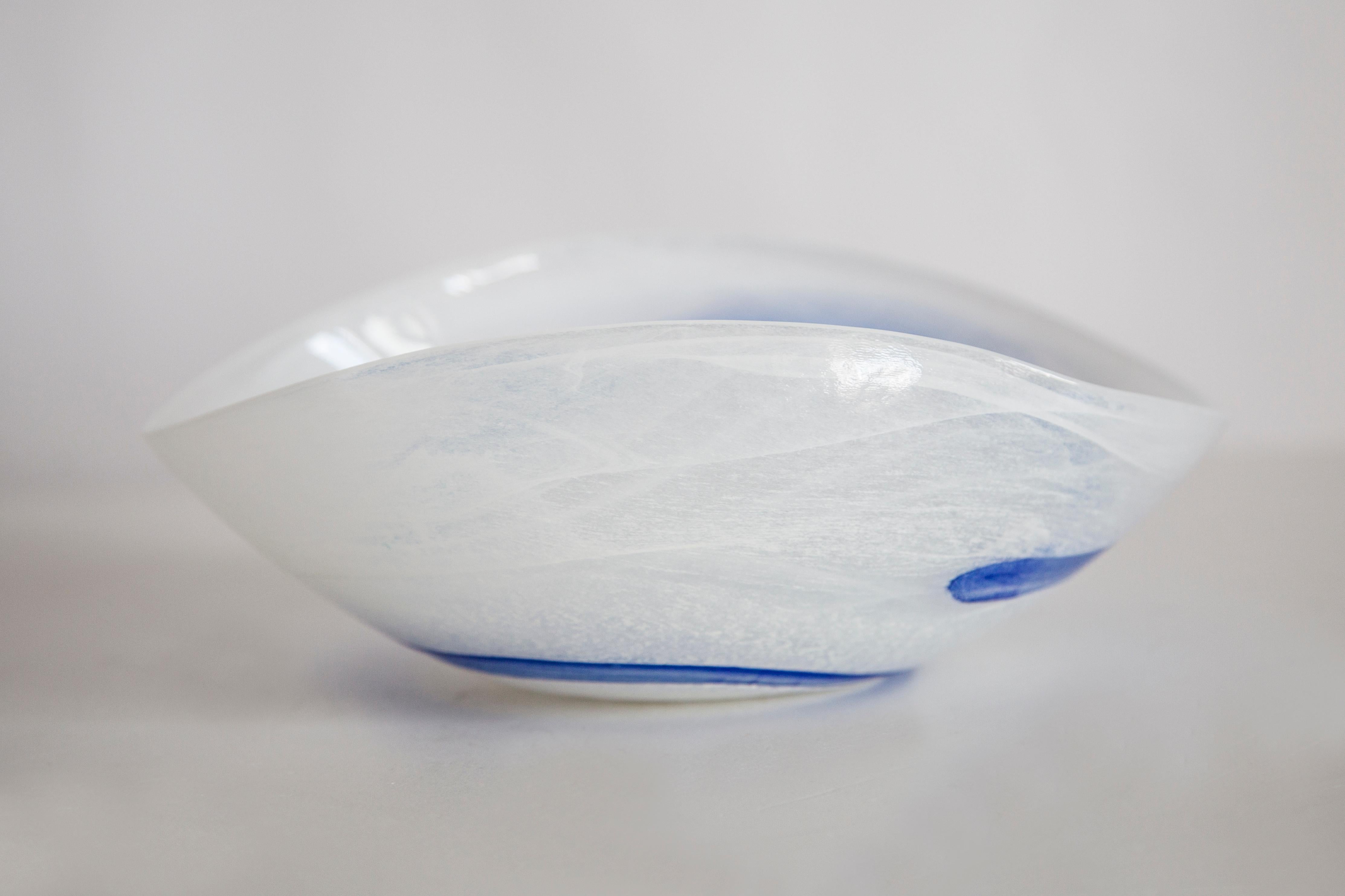 20th Century Mid Century Style Murano Glass Small Blue and White Bowl, Italy, 2000s For Sale