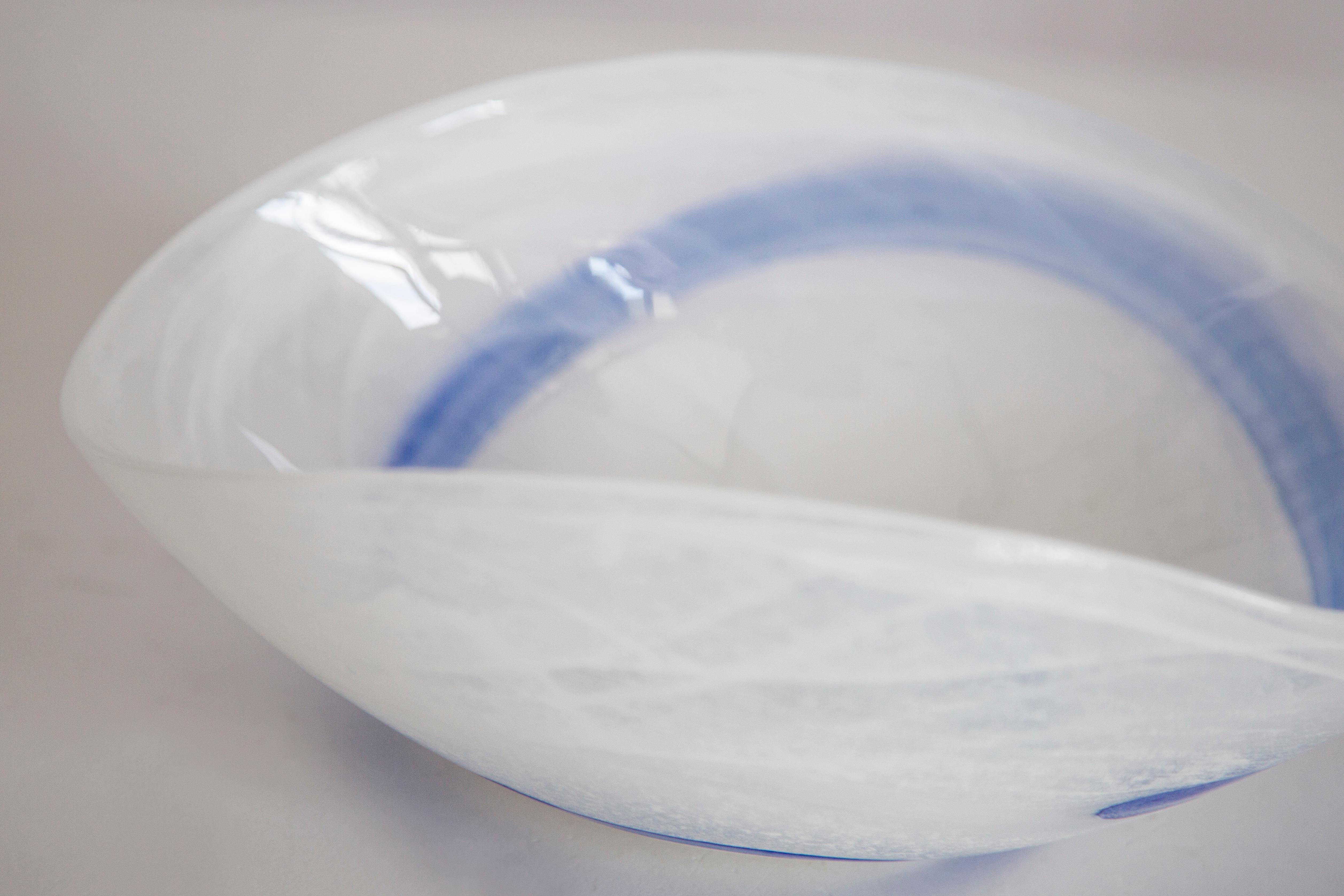 Mid Century Style Murano Glass Small Blue and White Bowl, Italy, 2000s For Sale 1