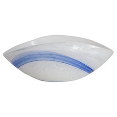 Mid Century Style Murano Glass Small Blue and White Bowl, Italy, 2000s
