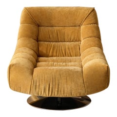 Mid-Century Style Mustard Upholstered Swivel Lounge Chair