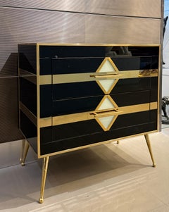 Mid Century style Night Stands with Black Glass and Brass Frame