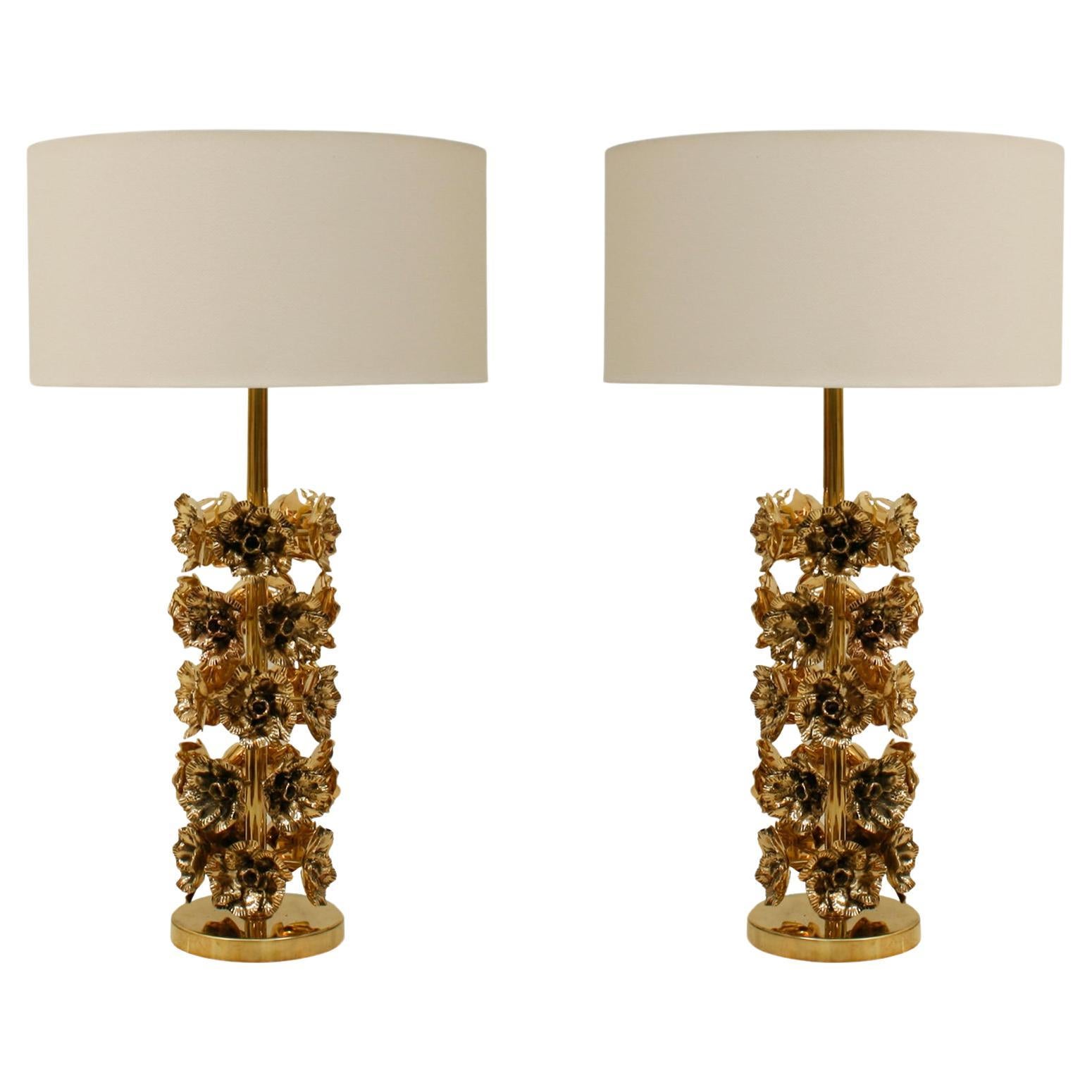 Mid Century Style Pair of Contemporary Italian Brass Table Lamps For Sale