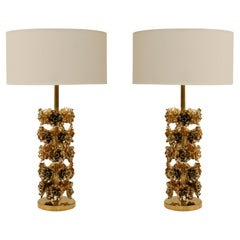 Mid Century Style Pair of Contemporary Italian Brass Table Lamps