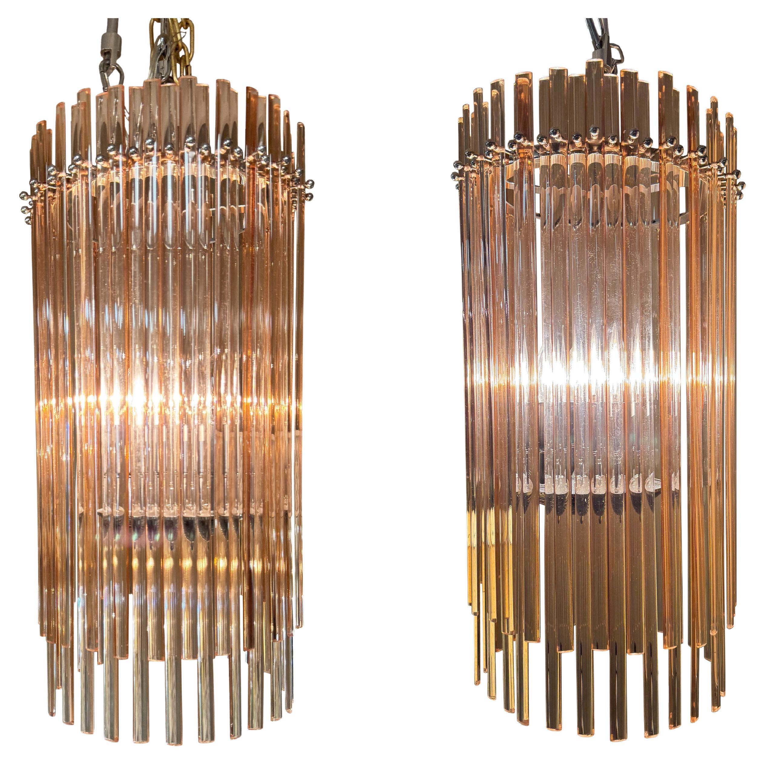 Pink Glass Rods Mid Century Style Pink Glass Swizzle Stick Chandelier, two available ...