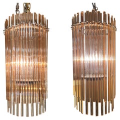 Mid Century Style Pink Glass Swizzle Stick Chandelier, two available