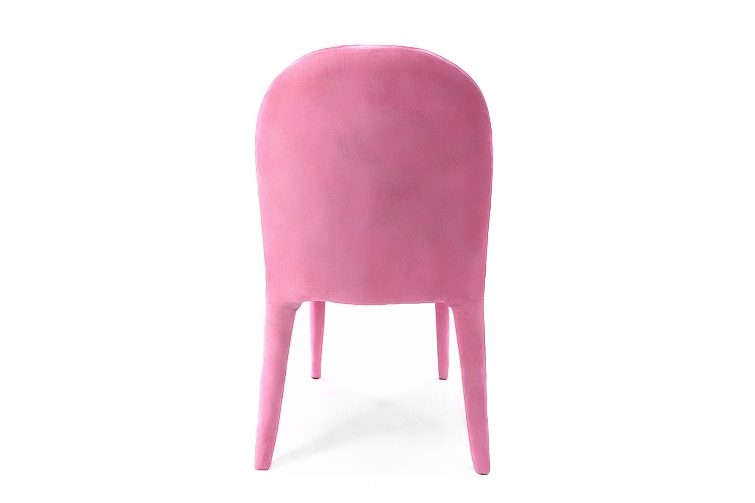 Mid-Century moderno Sedia da pranzo moderna in velluto rosa di metà secolo The Eclipse in vendita