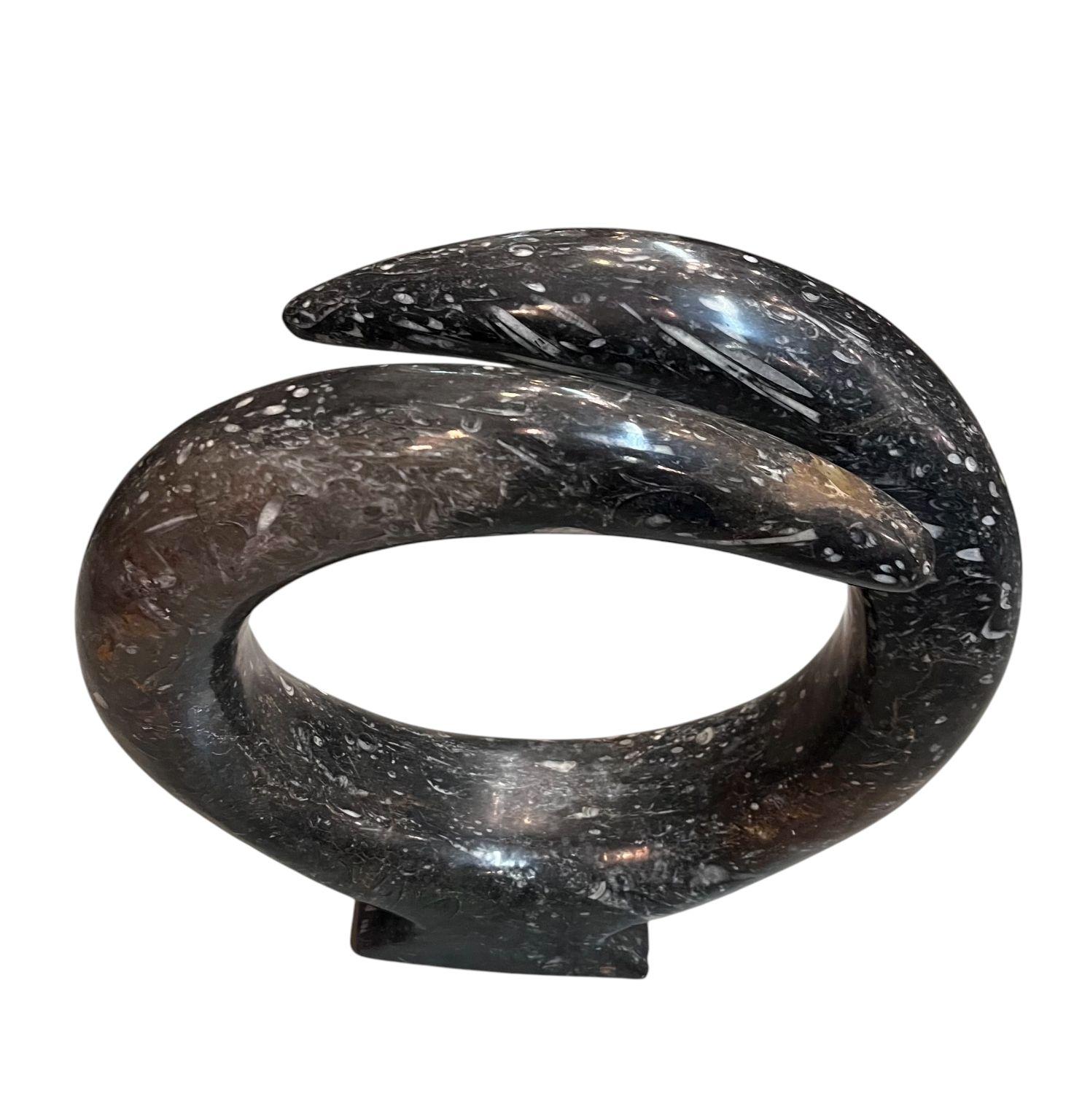 Mid Century Style Polished Orthoceras Fossil Sculpture For Sale 5