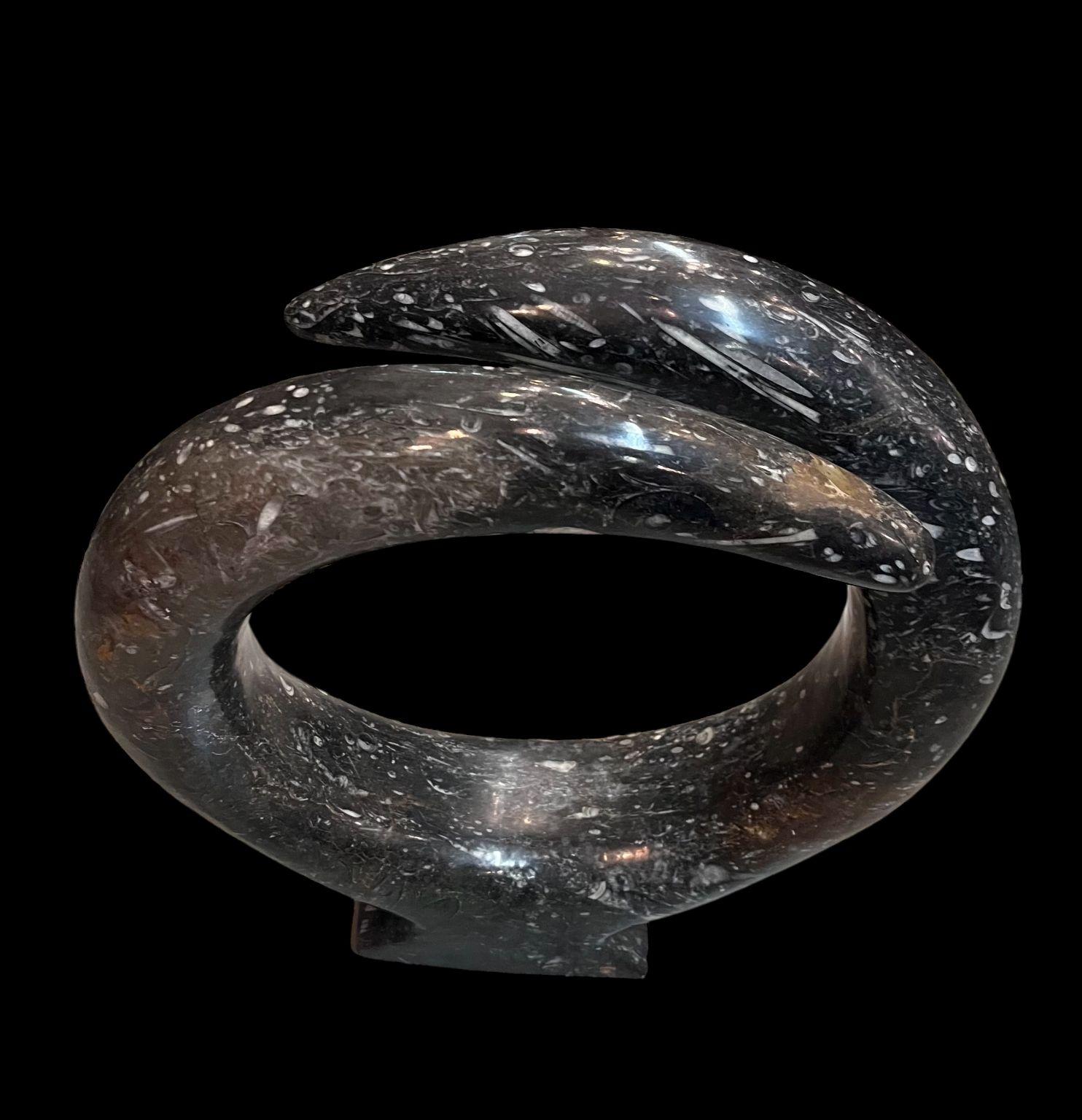 Mid Century Style Polished Orthoceras Fossil Sculpture For Sale 6