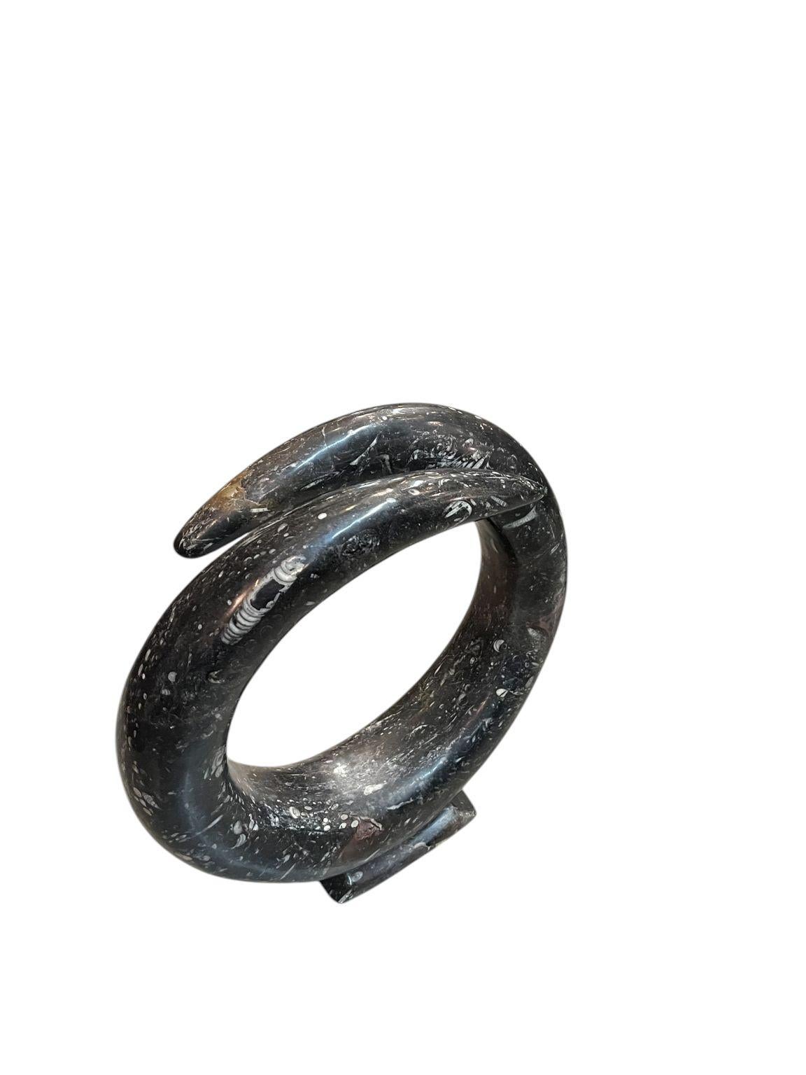 Mid Century Style Polished Orthoceras Fossil Sculpture For Sale 1