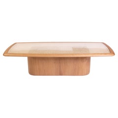 Mid Century style Rectangular Coffee Table Bossa with Cane Top, Natural Oak foot