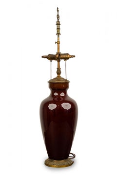 Mid-Century-Style Red Glazed Ceramic and Brass Table Lamp