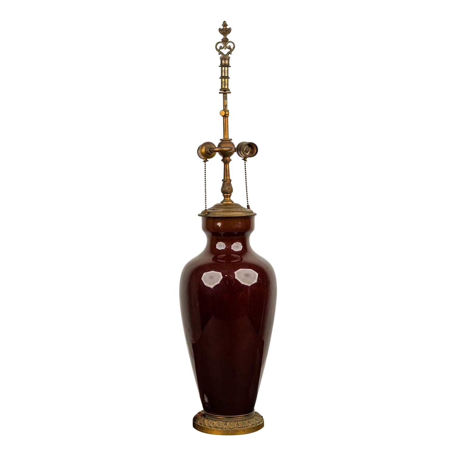 Mid-Century-Style Red Glazed Ceramic and Brass Table Lamp