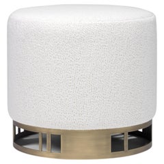 Mid-century style Round Stool ESCAPE Upholstered Pierre Frey fabric, Brass Base