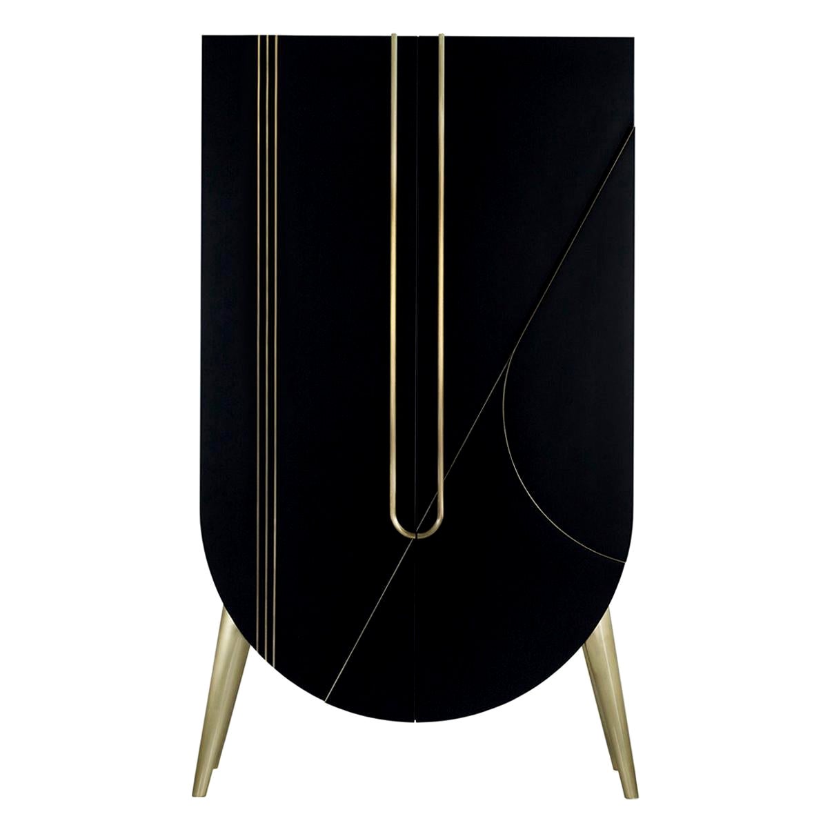 Mid-Century Style Saqris Bar Cabinet, Black and Brass, Handmade by Greenapple